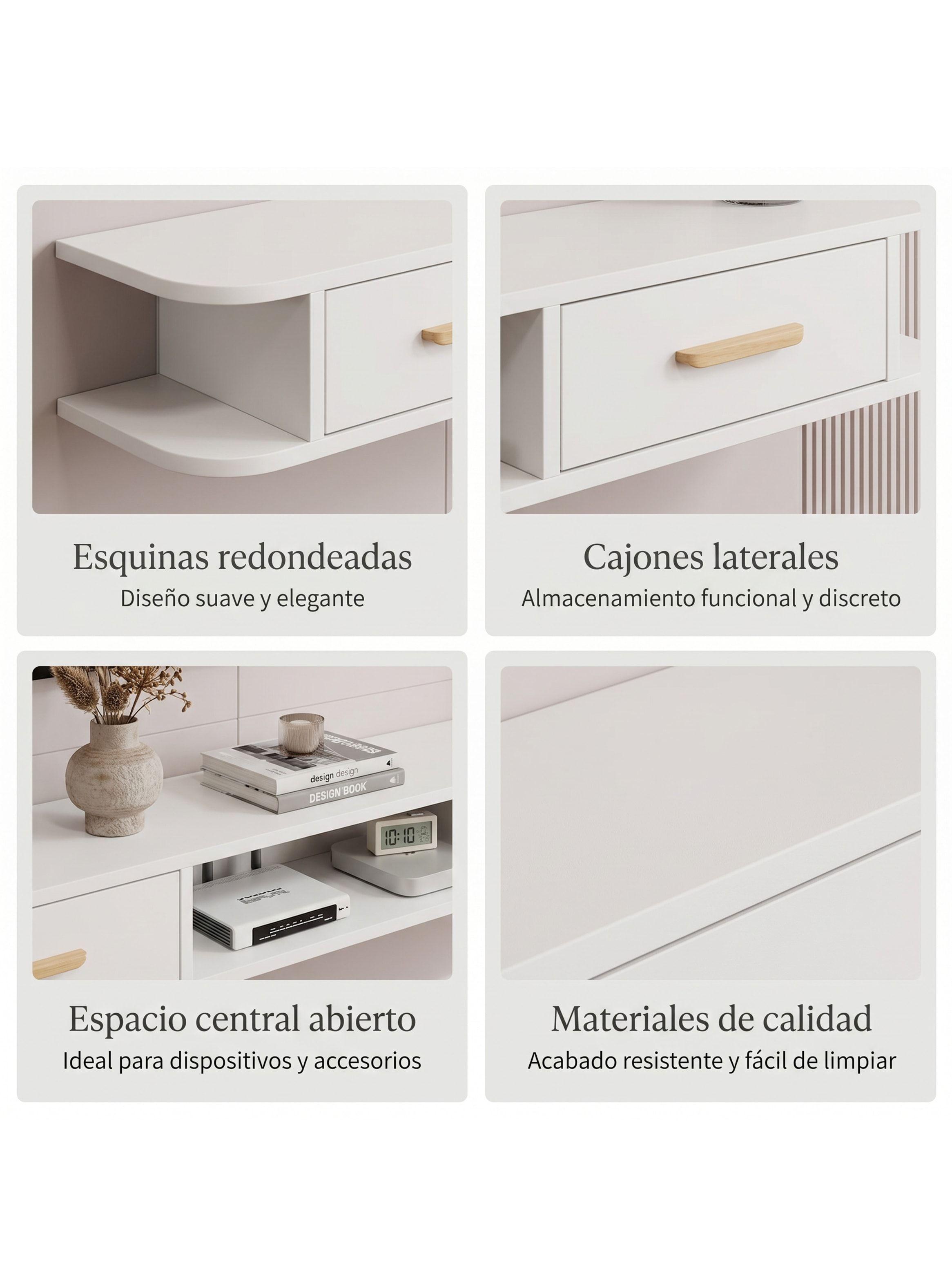 Rack Tv 140x24x18cm Flotante Melamina Homer Design 2 Cajones-3