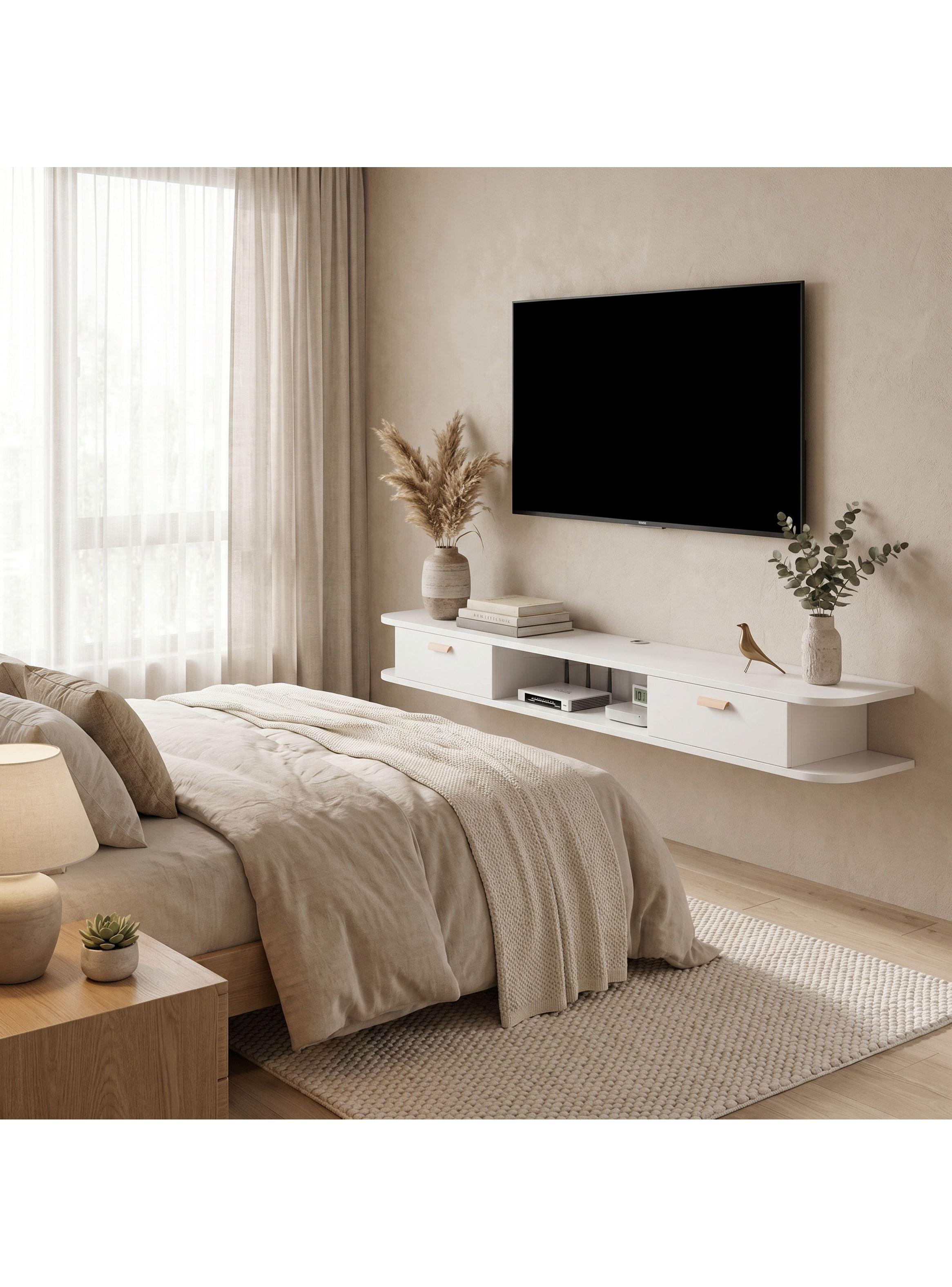 Rack Tv 140x24x18cm Flotante Melamina Homer Design 2 Cajones-4