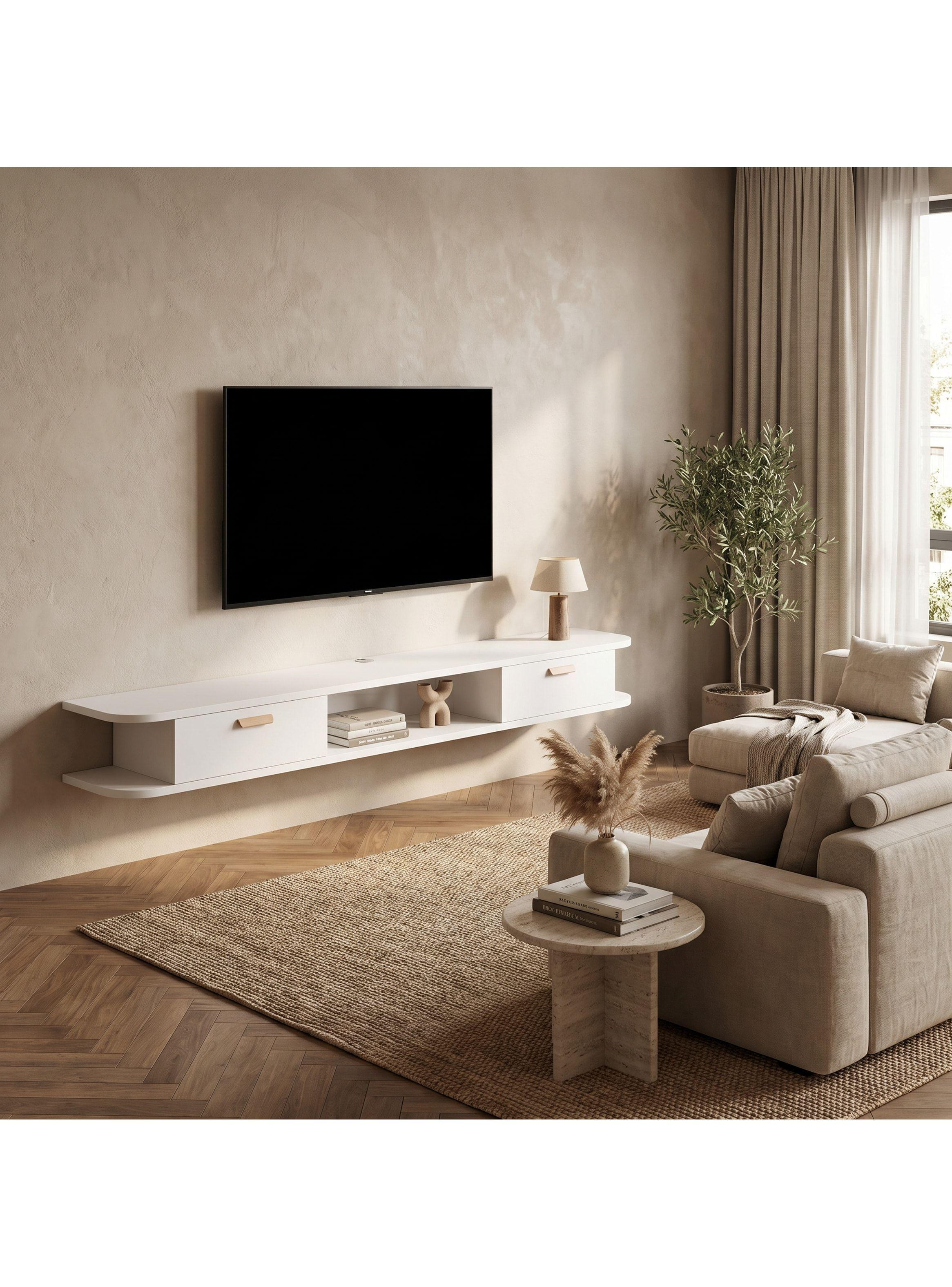 Rack Tv 140x24x18cm Flotante Melamina Homer Design 2 Cajones-5