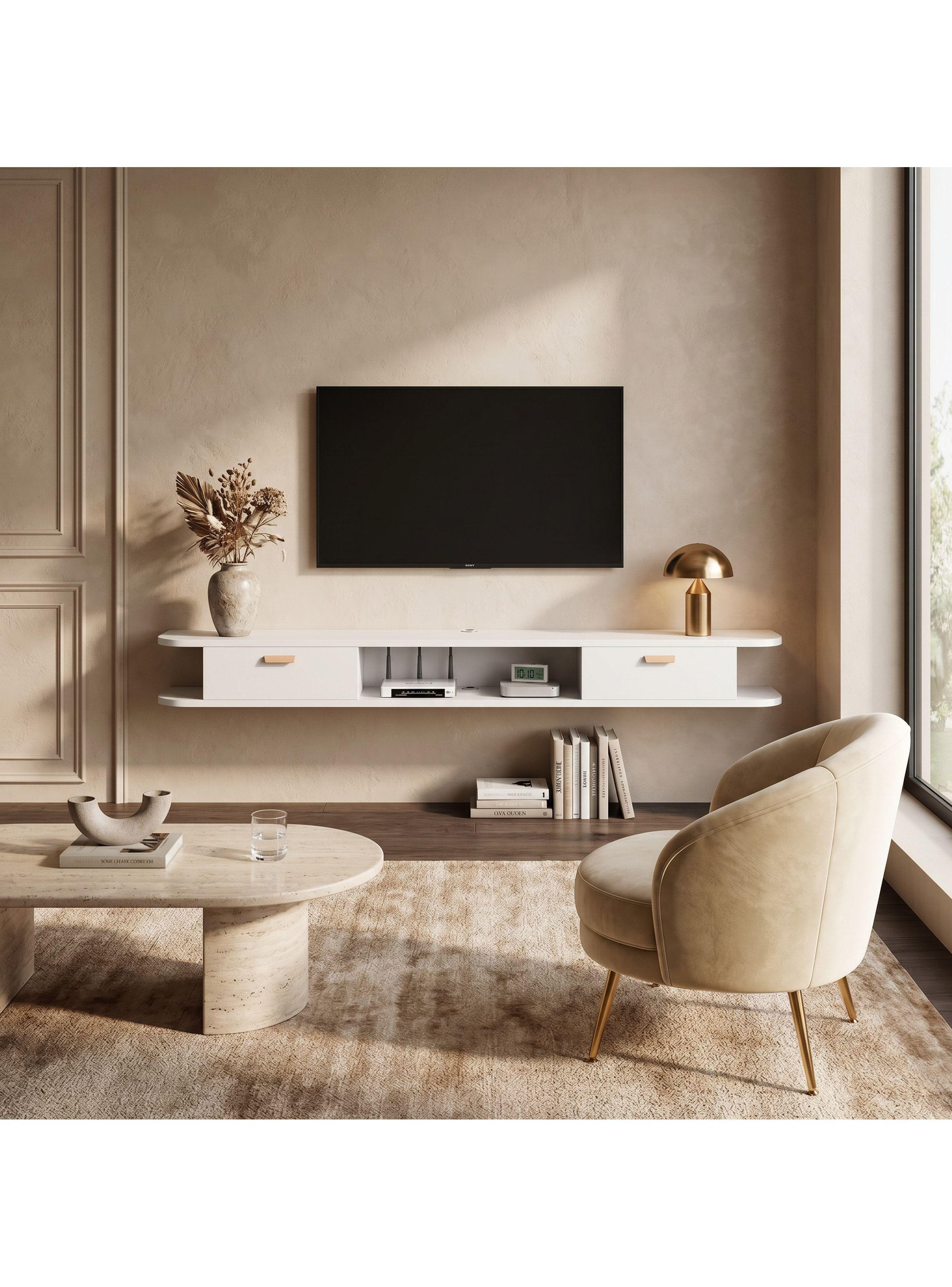 Rack Tv 140x24x18cm Flotante Melamina Homer Design 2 Cajones-6