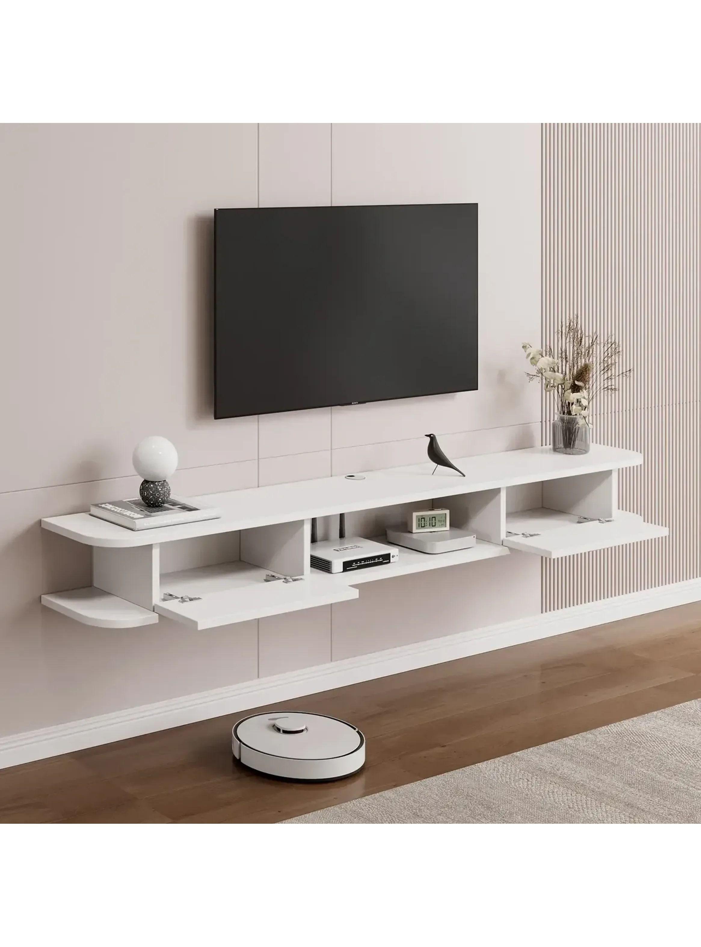 Rack Tv 140x24x18cm Flotante Melamina Homer Design 2 Cajones-8