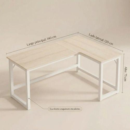 Escritorio Esquinero Forma L Base Metal Oficina 140x60x75cm Color Blanco-3