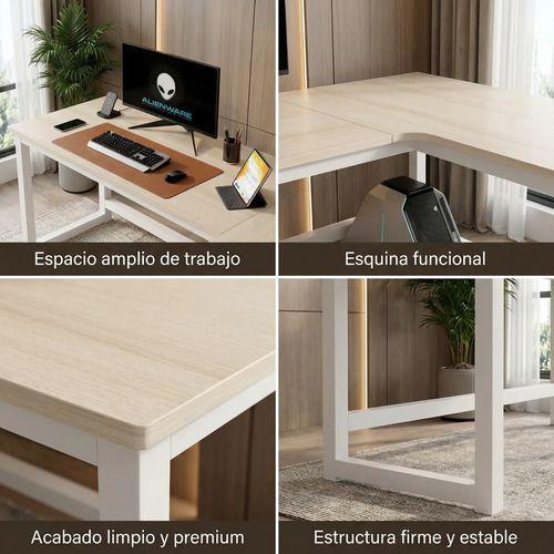 Escritorio Esquinero Forma L Base Metal Oficina 140x60x75cm Color Blanco-4