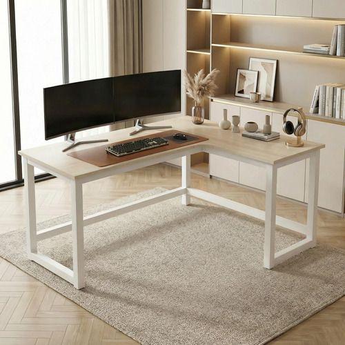 Escritorio Esquinero Forma L Base Metal Oficina 140x60x75cm Color Blanco-6