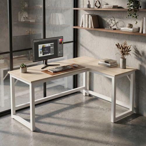Escritorio Esquinero Forma L Base Metal Oficina 140x60x75cm Color Blanco-7