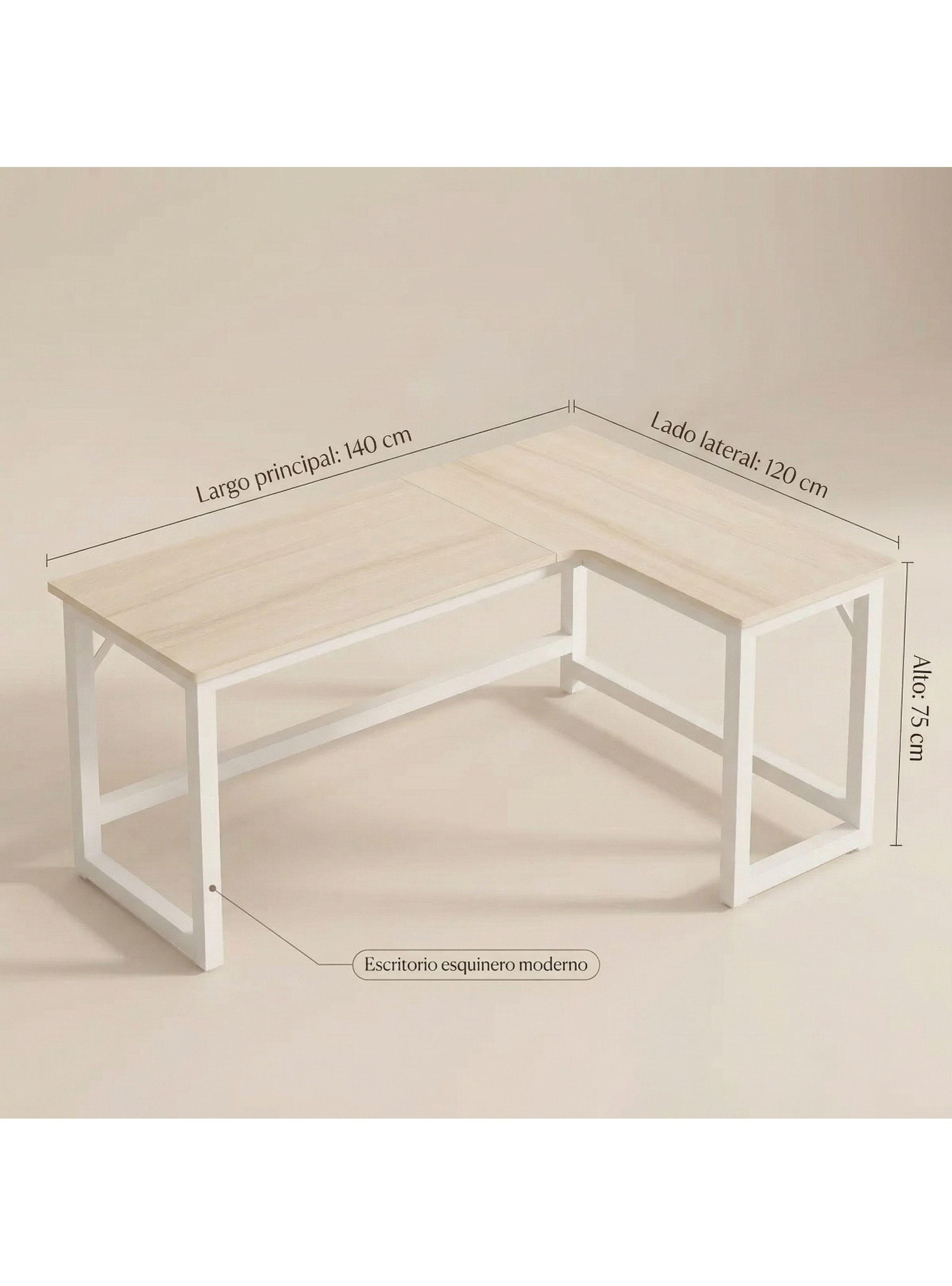 Escritorio Esquinero Forma L Base Metal Oficina 140x60x75cm Color Blanco-3
