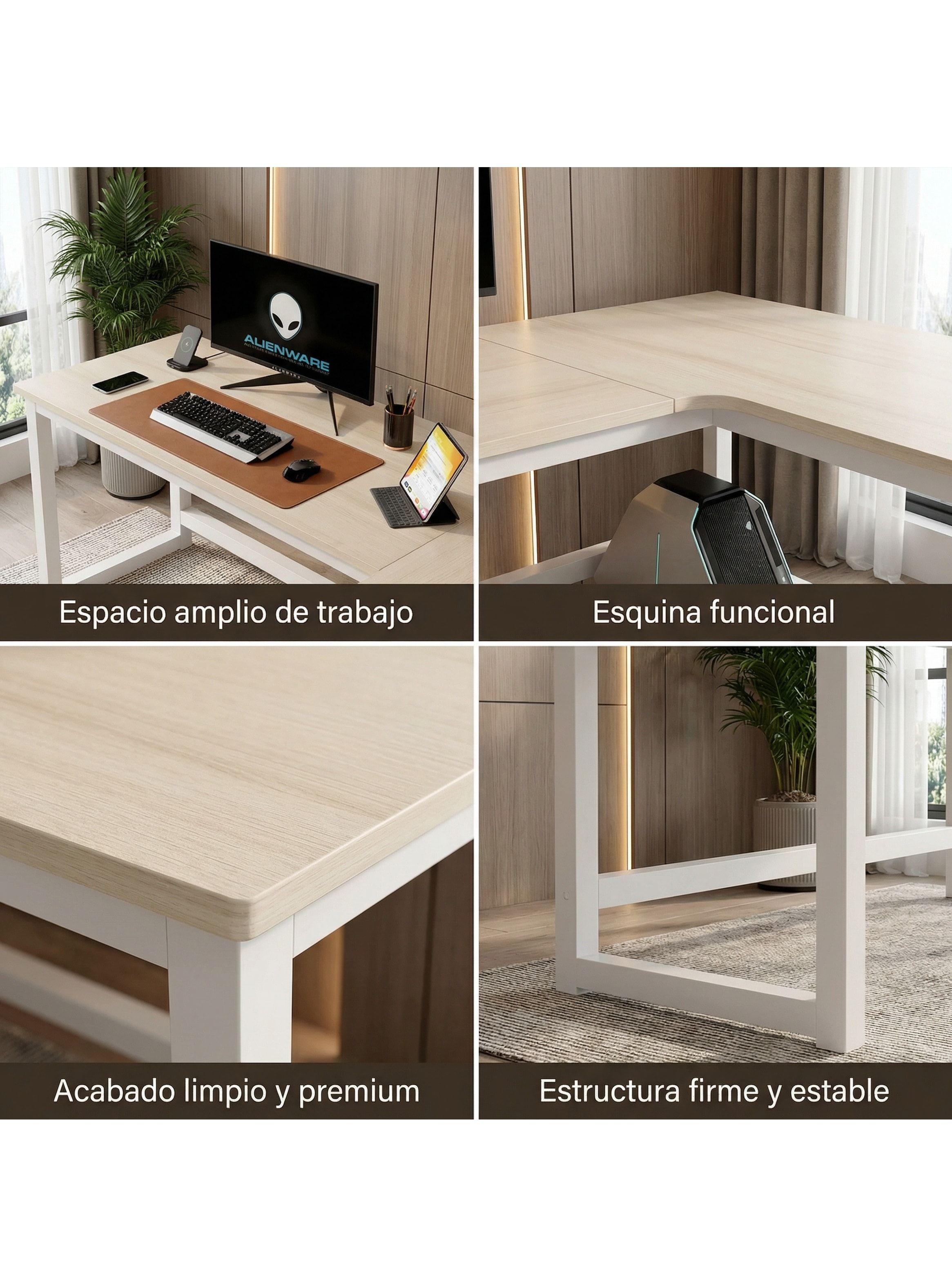 Escritorio Esquinero Forma L Base Metal Oficina 140x60x75cm Color Blanco-4