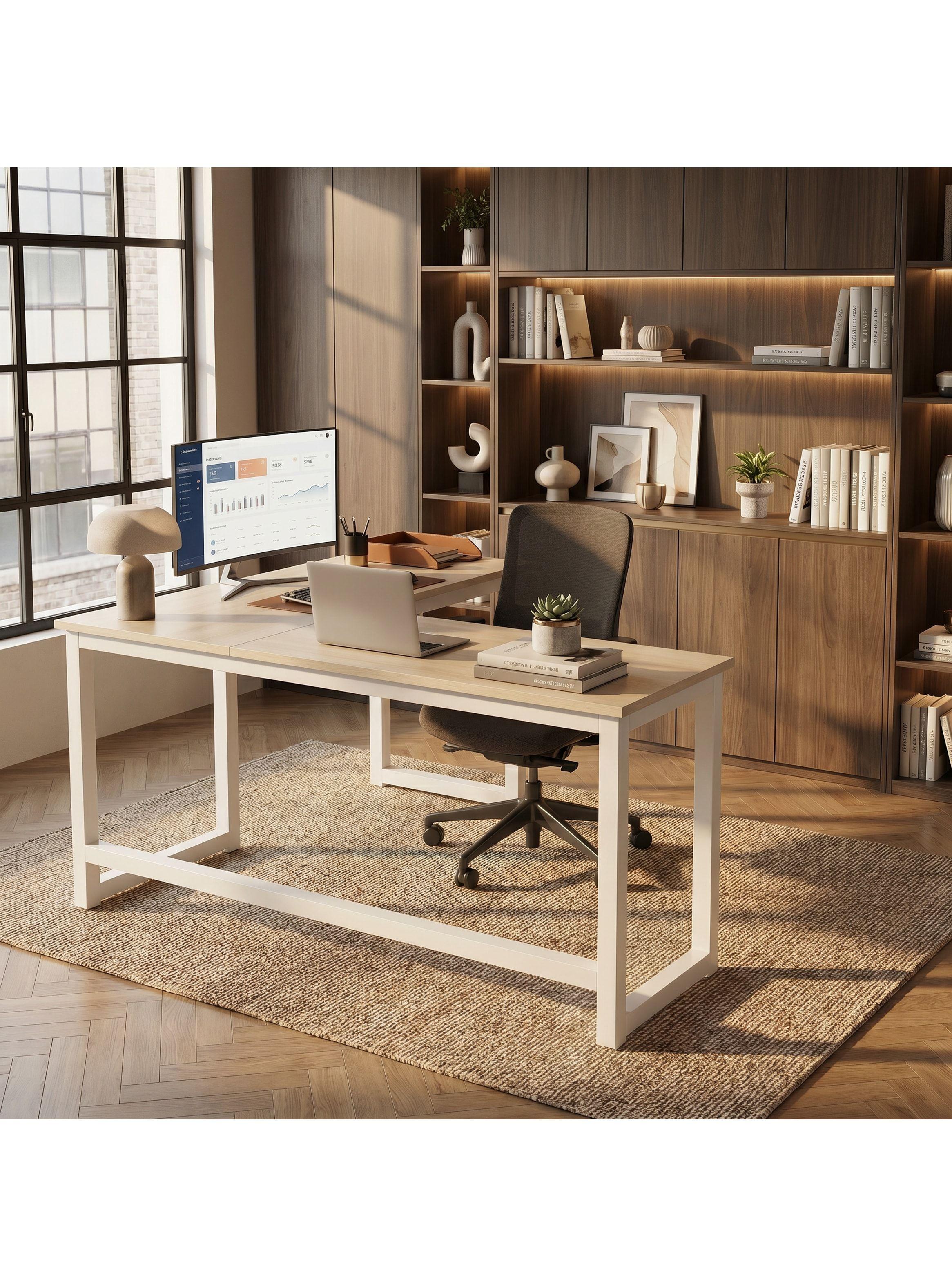 Escritorio Esquinero Forma L Base Metal Oficina 140x60x75cm Color Blanco-5