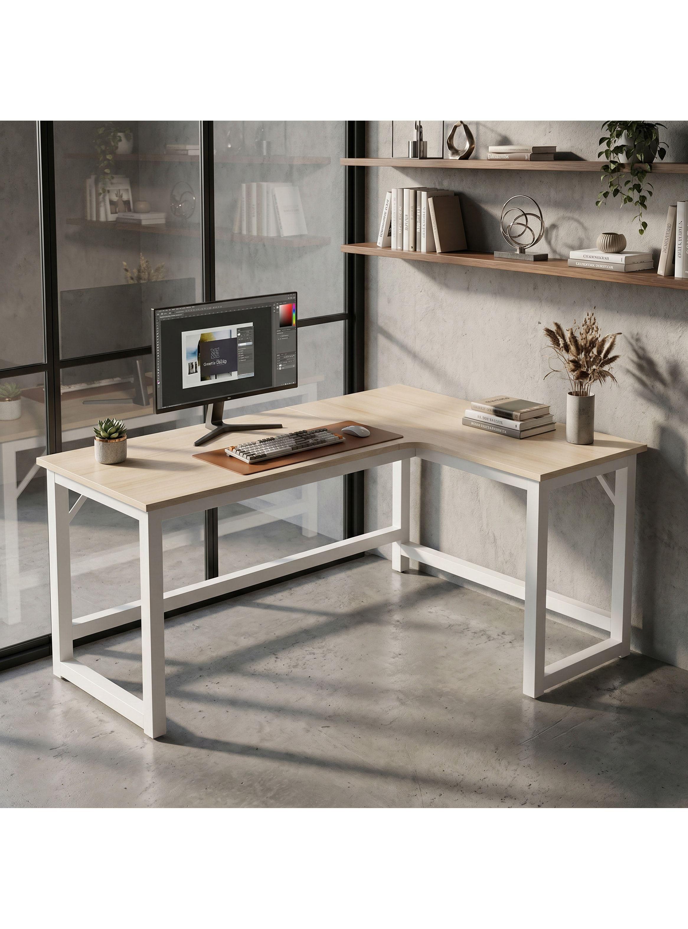 Escritorio Esquinero Forma L Base Metal Oficina 140x60x75cm Color Blanco-7