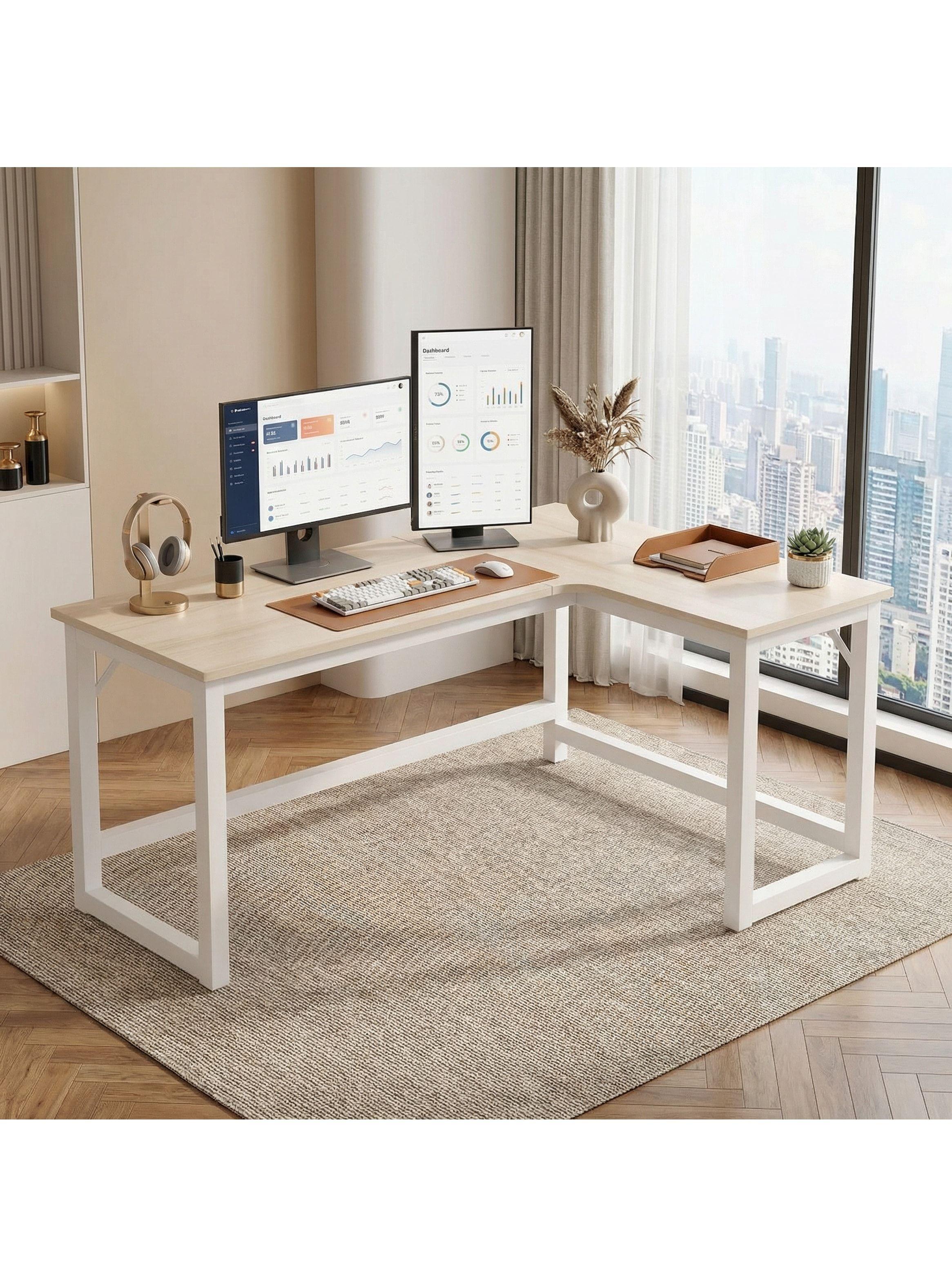 Escritorio Esquinero Forma L Base Metal Oficina 140x60x75cm Color Blanco-8