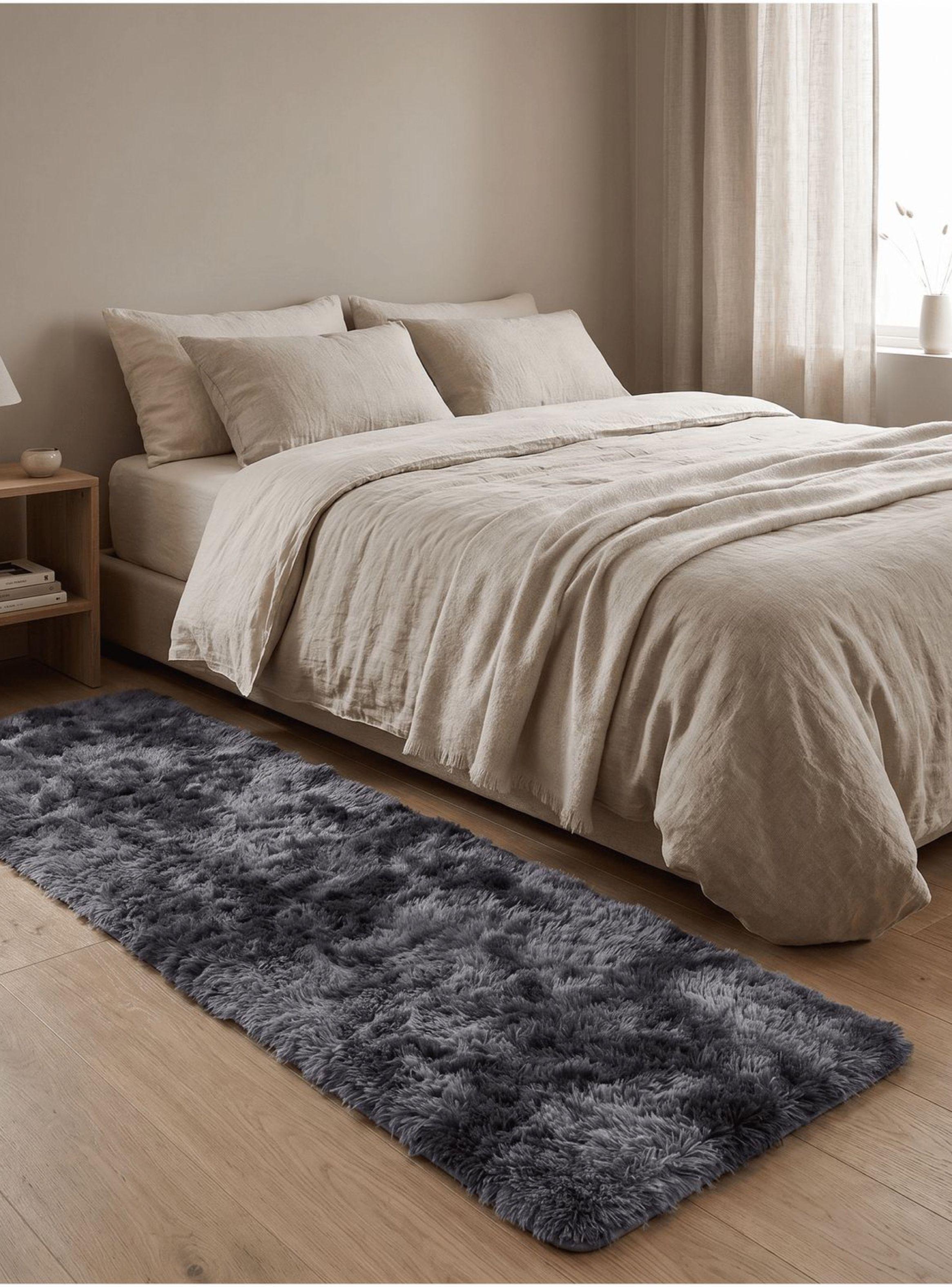 Bajada De Cama Peluda Alfombra 60x160 Cm Homer Design 60*160cm gris oscuro-5