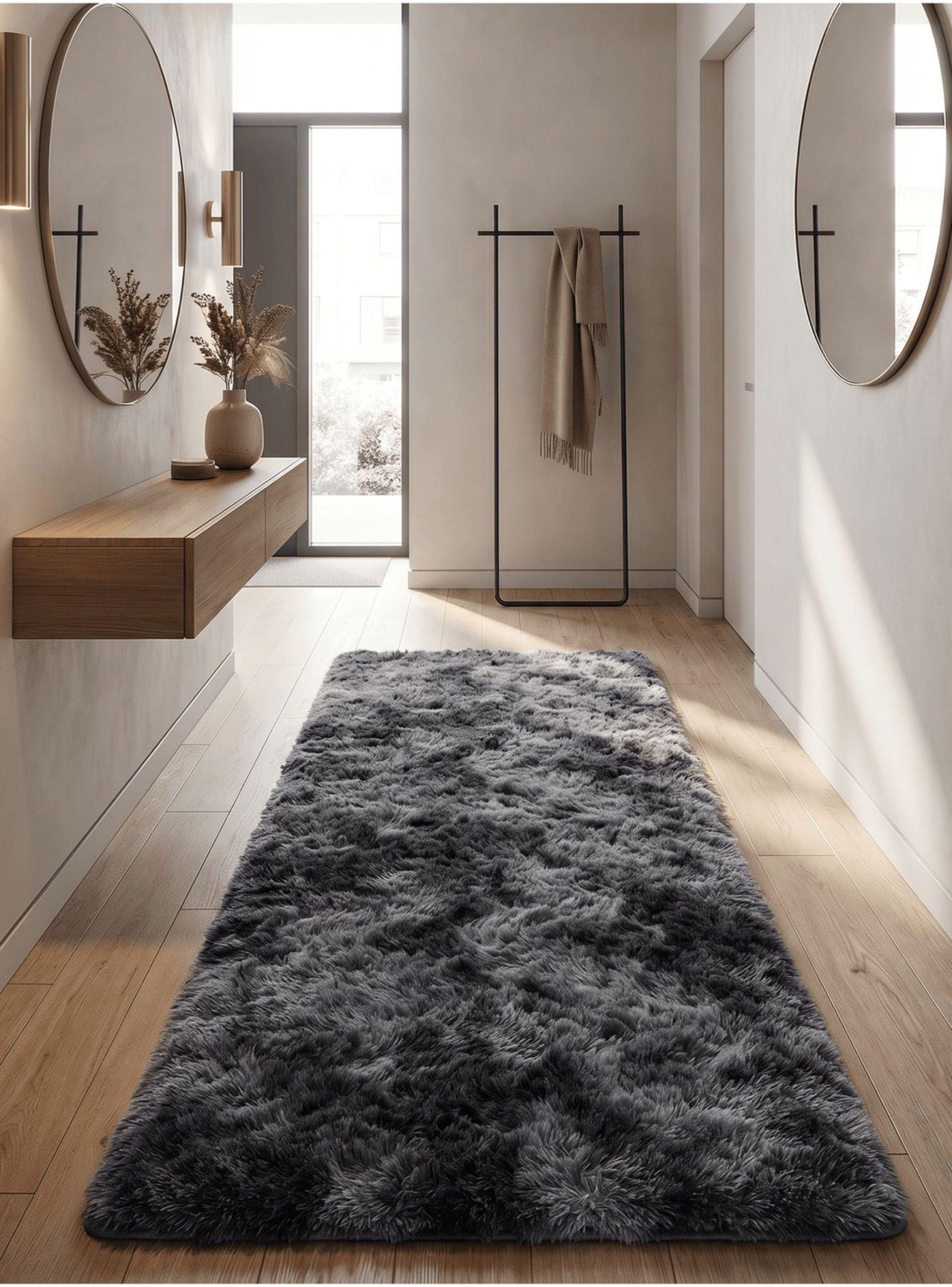 Bajada De Cama Peluda Alfombra 60x160 Cm Homer Design 60*160cm gris oscuro-6