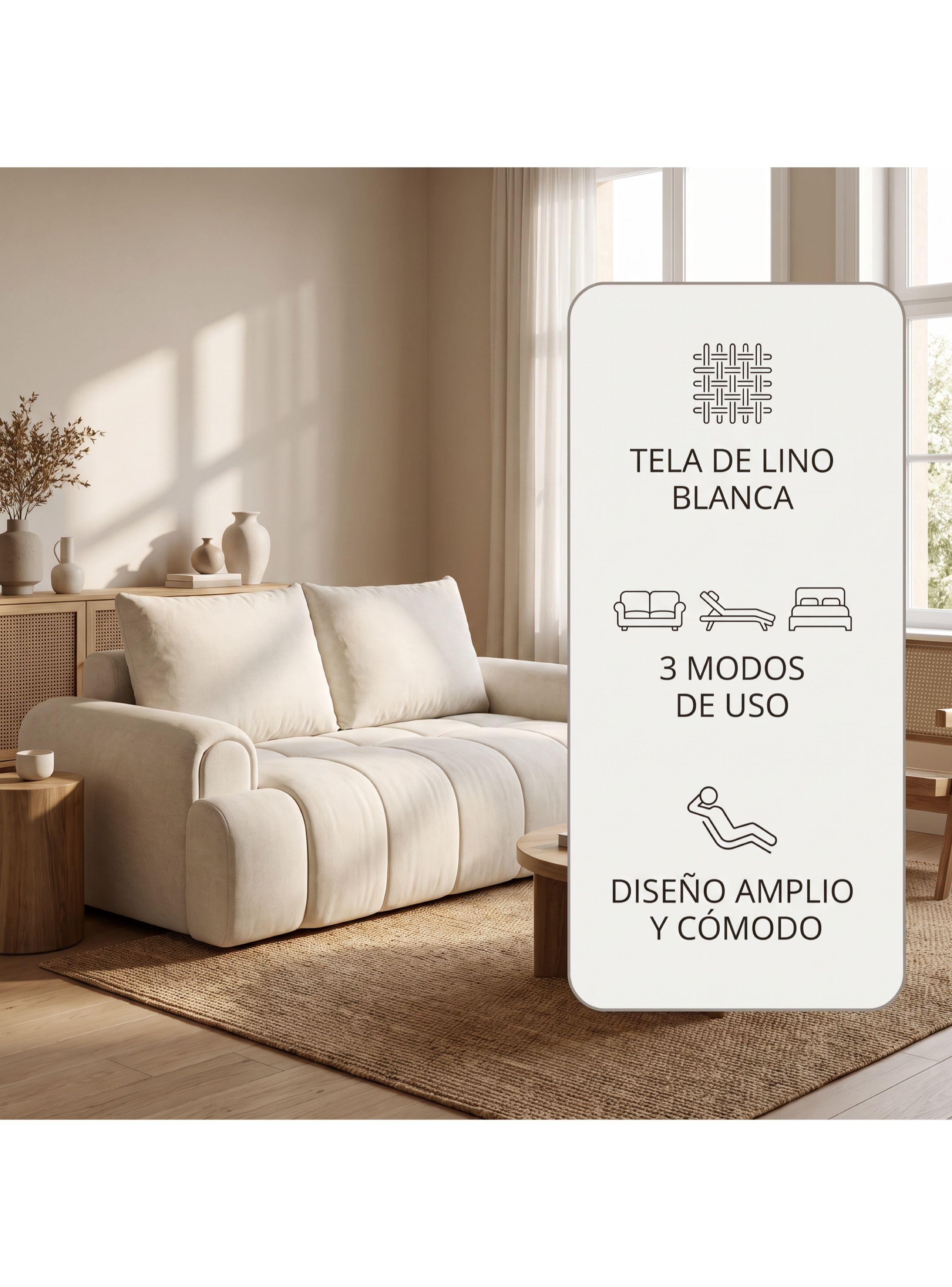 Sofá Cama Convertible De 3 Cuerpos Tapizado En Lino 200 Cm-1