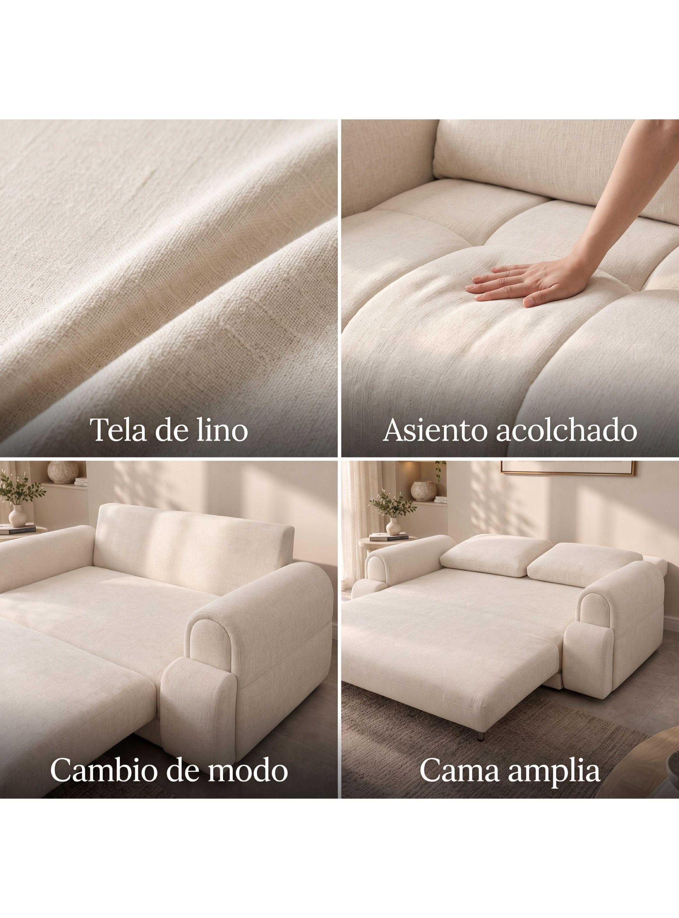 Sofá Cama Convertible De 3 Cuerpos Tapizado En Lino 200 Cm-3