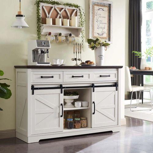Buffet Aparador Cocina Europeo Puerta Delizante 136x40x87cm Blanco-0