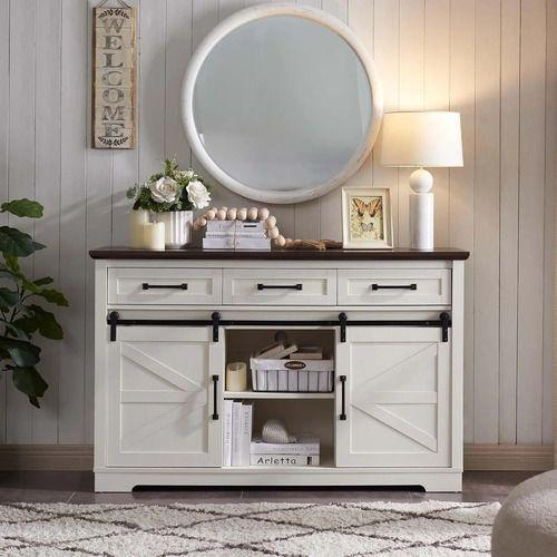 Buffet Aparador Cocina Europeo Puerta Delizante 136x40x87cm Blanco-1