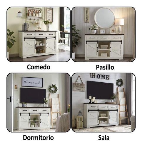 Buffet Aparador Cocina Europeo Puerta Delizante 136x40x87cm Blanco-2
