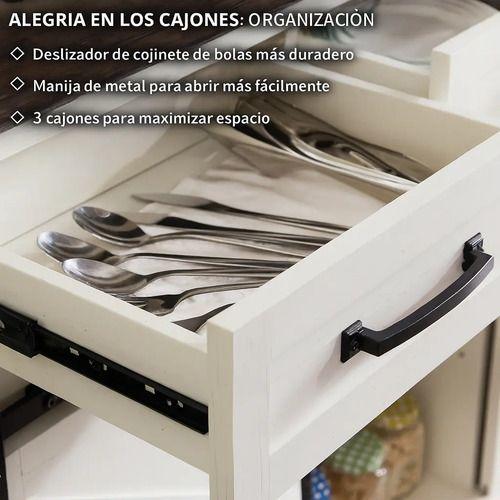Buffet Aparador Cocina Europeo Puerta Delizante 136x40x87cm Blanco-4