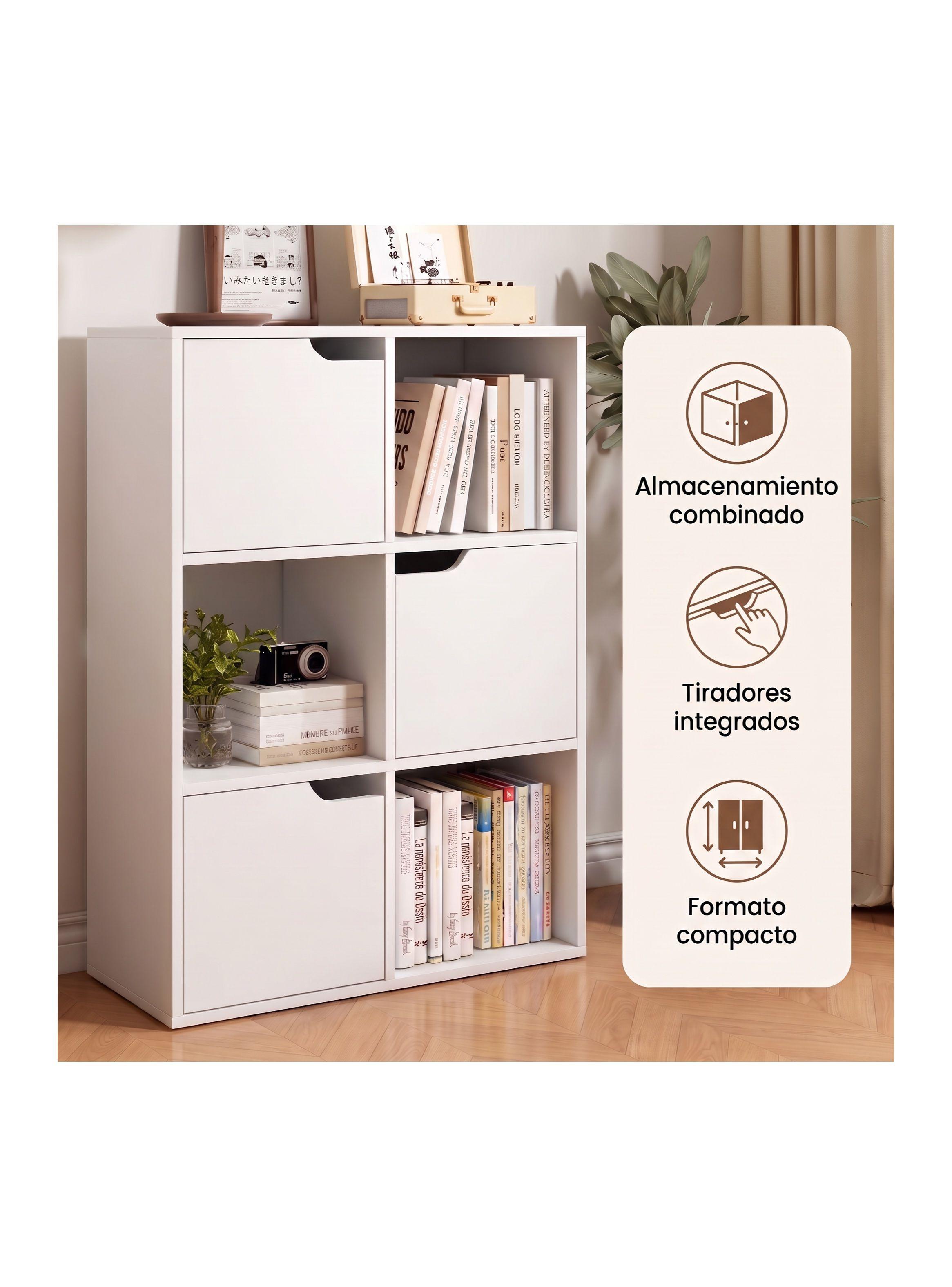 Biblioteca Librero Organizador Multiuso 6 Cubos 3 Puertas Blanco SGG05711W-1