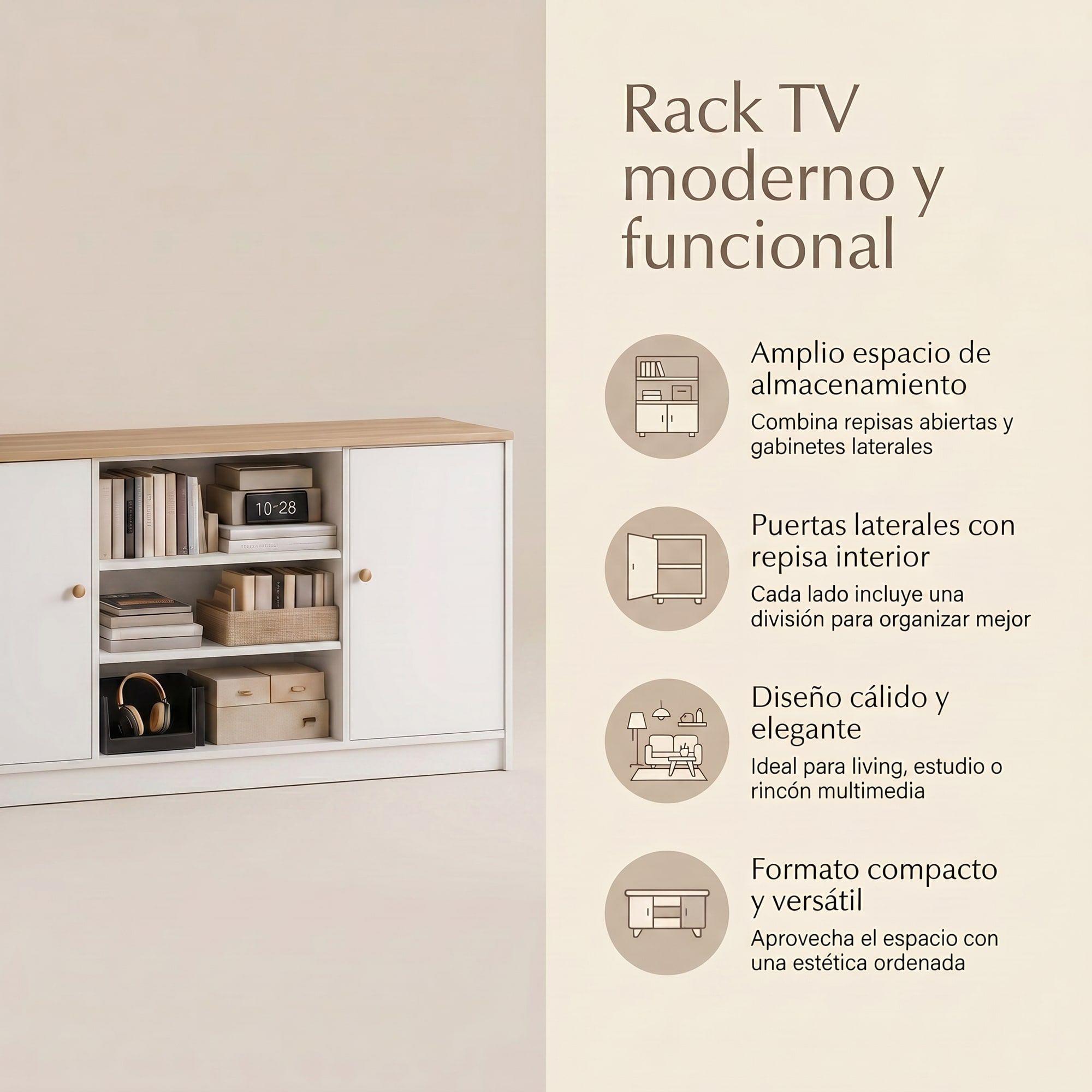 Rack Tv 140x29x54cm 3 Cajones 2 Puerta Melamina Homer Design-1