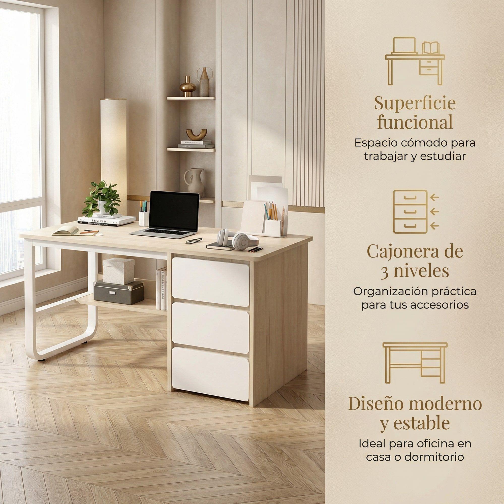 Escritorio Pata Metal Oficina Cajon 140x50x74cm Homer Design-7
