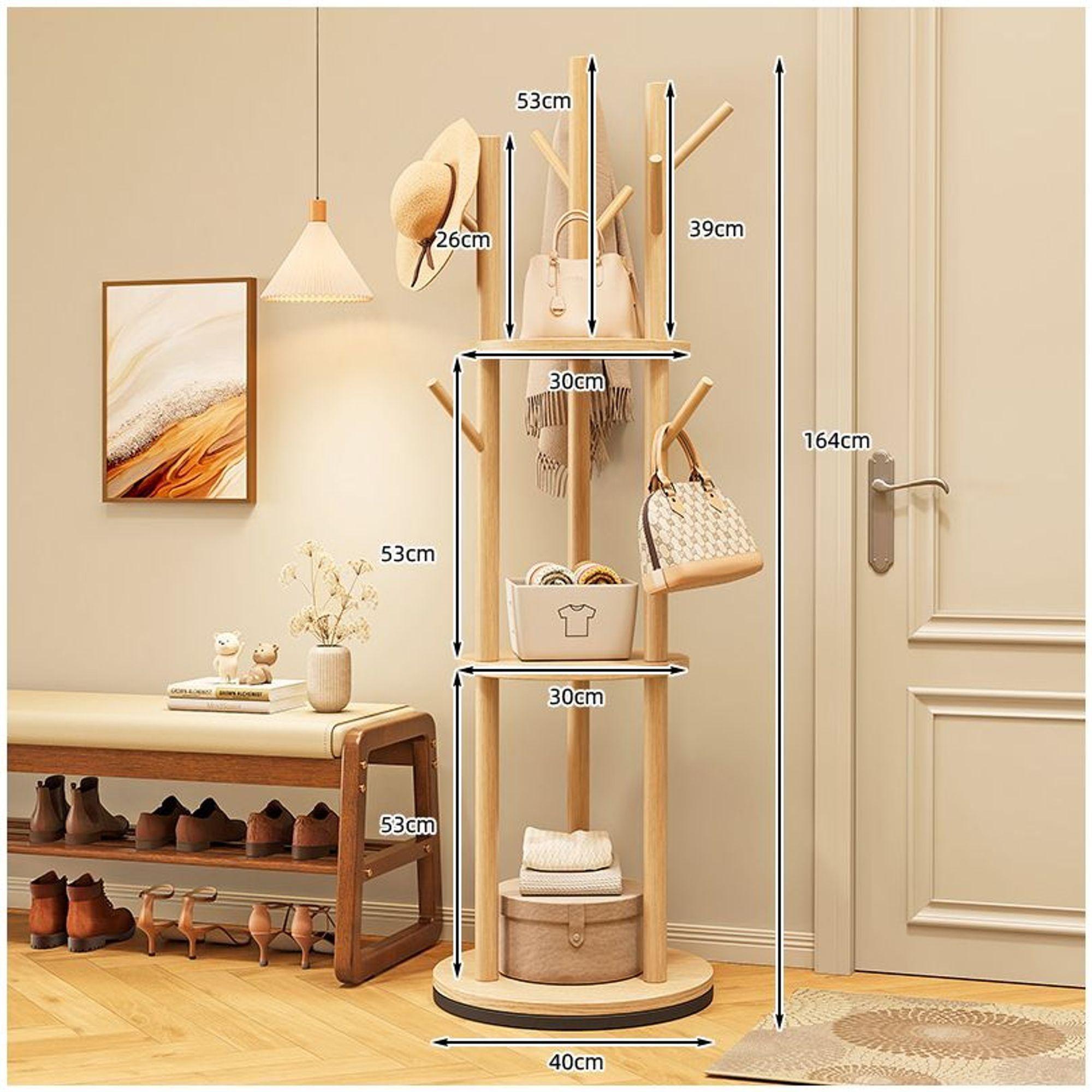 Perchero Giratorio Árbol Con Repisa Dormitorio Entrada 164cm Marrón-2