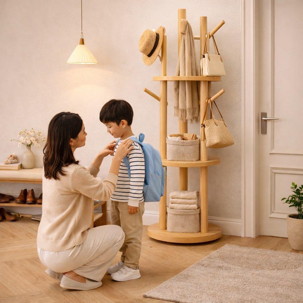 Perchero Giratorio Árbol Con Repisa Dormitorio Entrada 164cm Marrón-4
