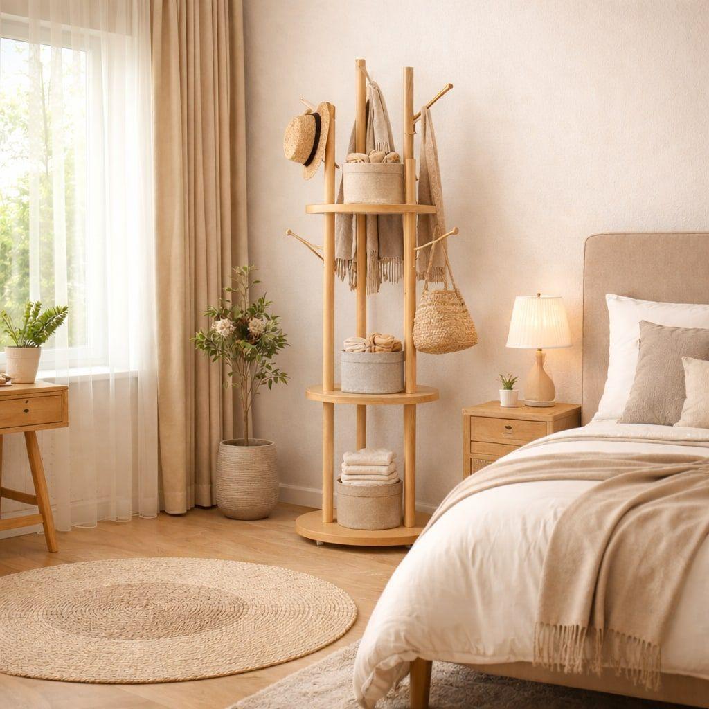 Perchero Giratorio Árbol Con Repisa Dormitorio Entrada 164cm Marrón-5