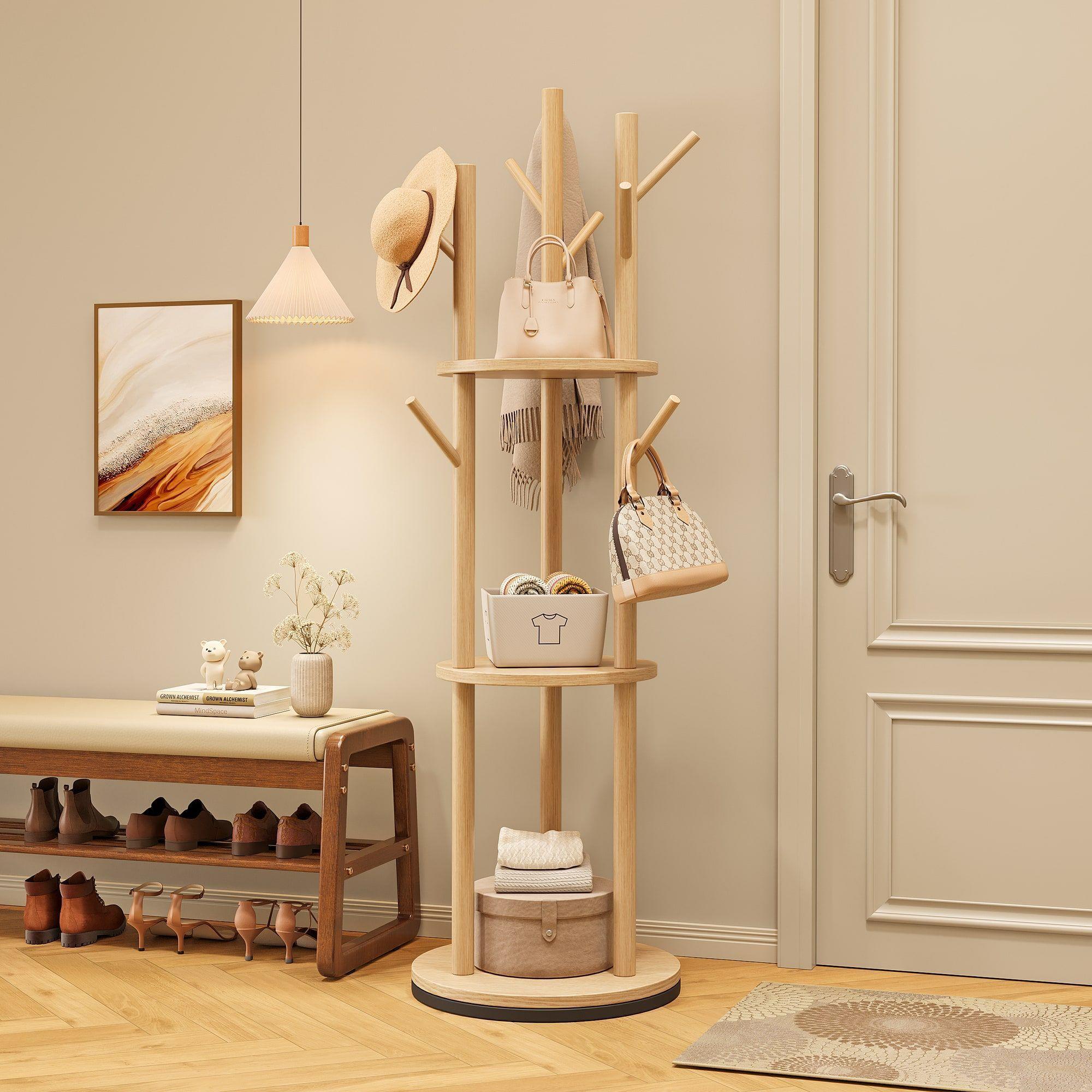 Perchero Giratorio Árbol Con Repisa Dormitorio Entrada 164cm Marrón-7