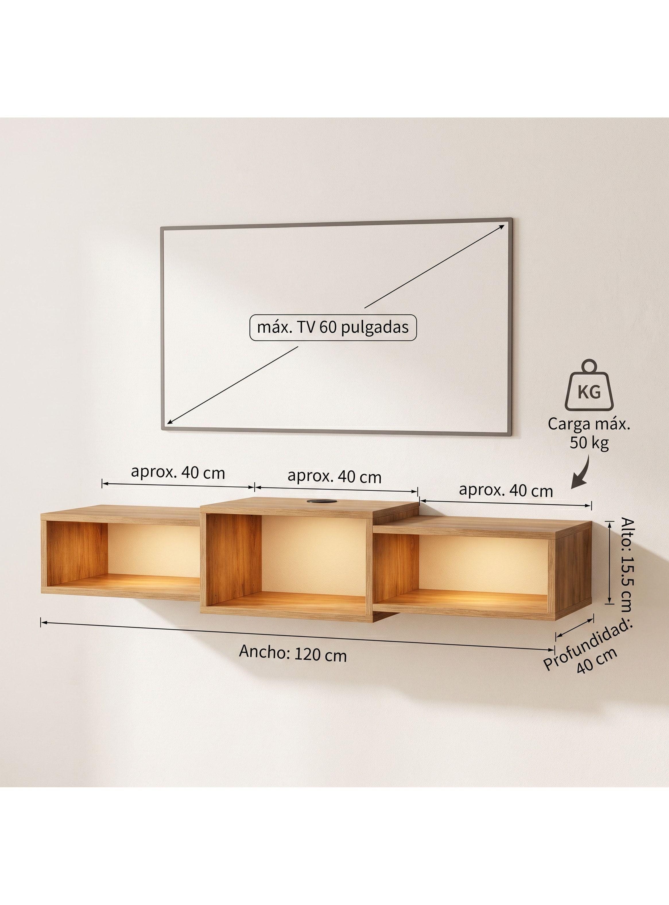 Rack Tv Flotante 120x28x15cm Con Luz Variable Pasacables Negro-3