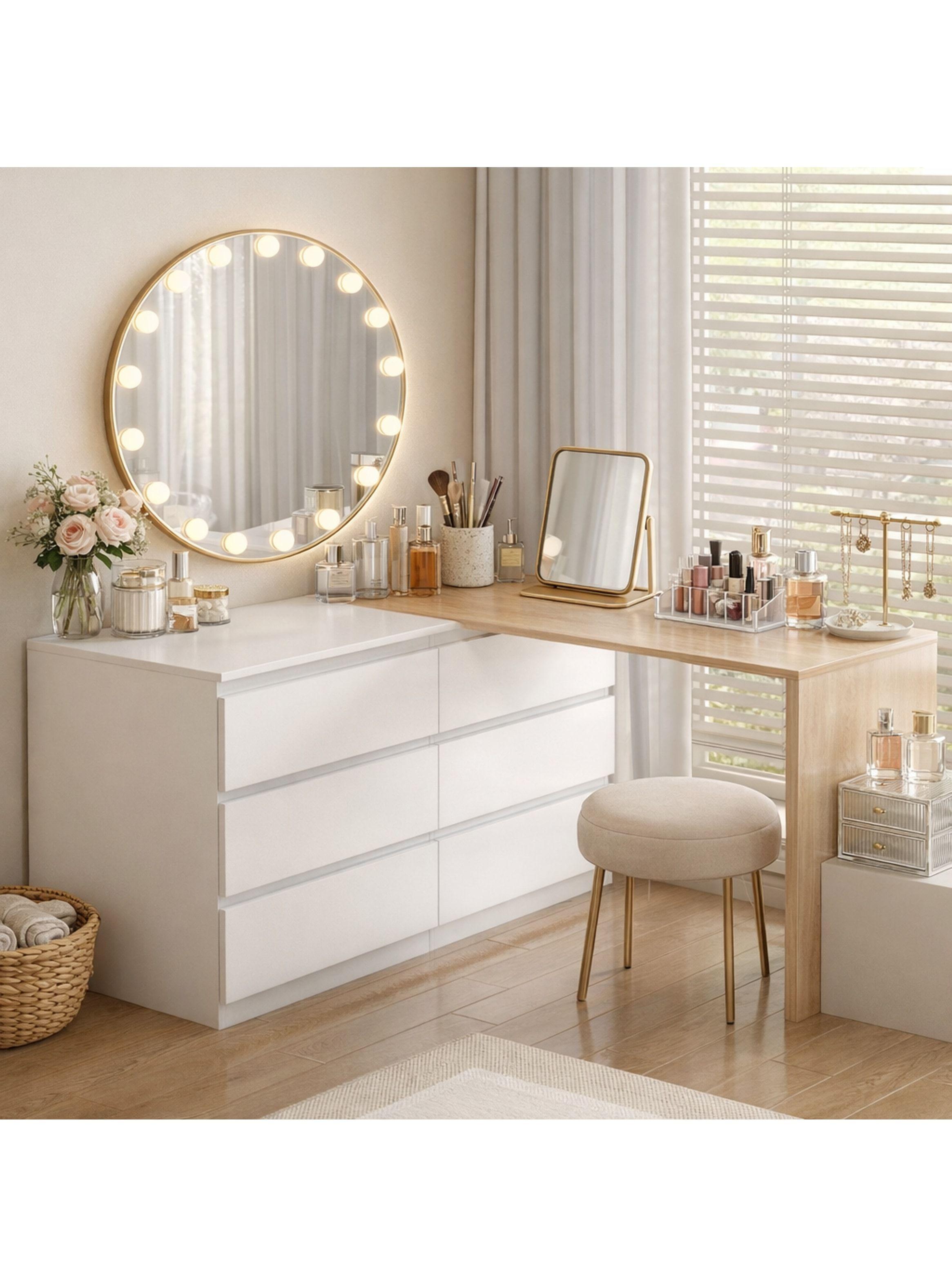 Escritorio Convertible En L+comoda 120x40x70+120x40x68cm Blanco Con Marron-0