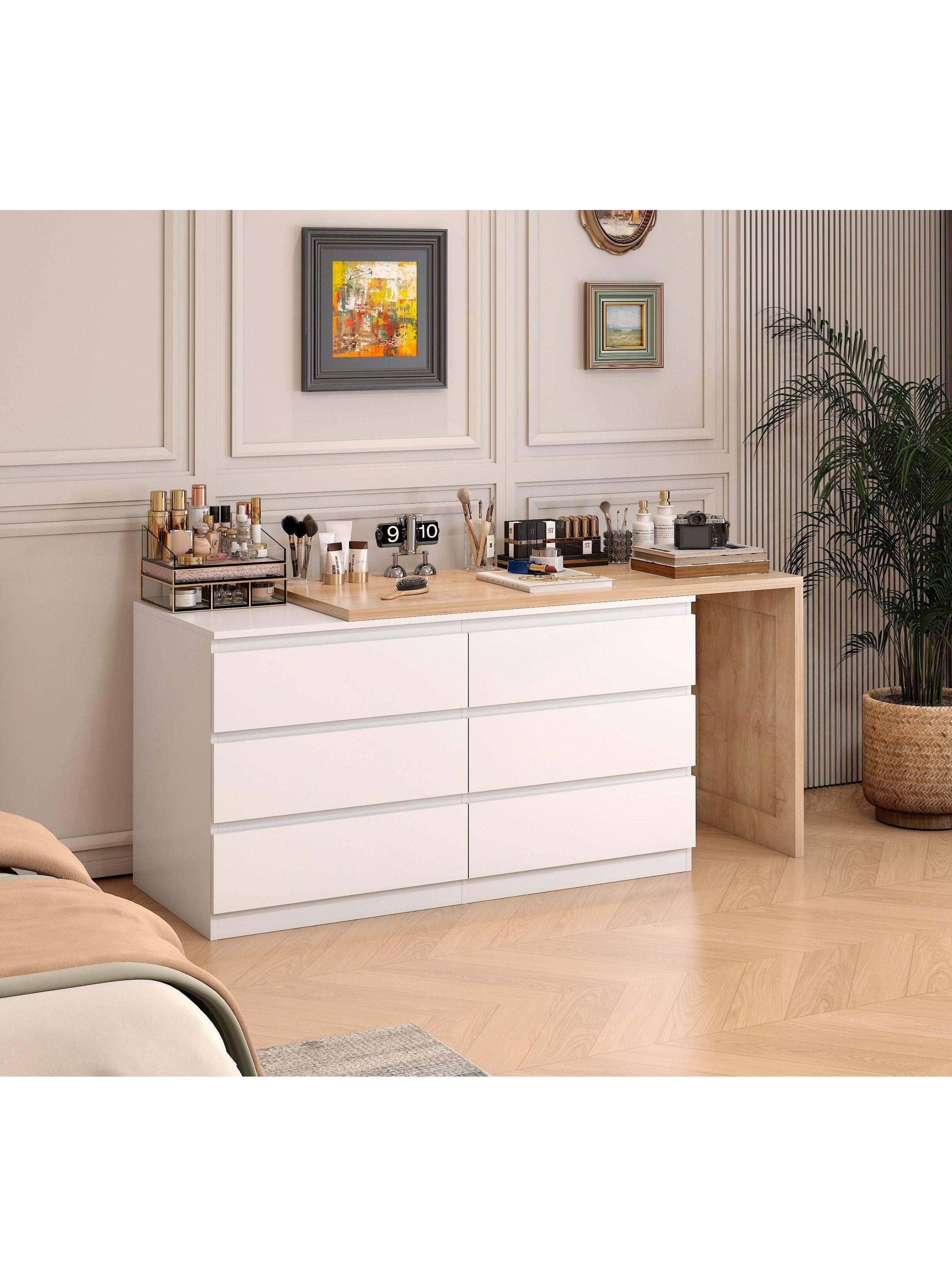 Escritorio Convertible En L+comoda 120x40x70+120x40x68cm Blanco Con Marron-1