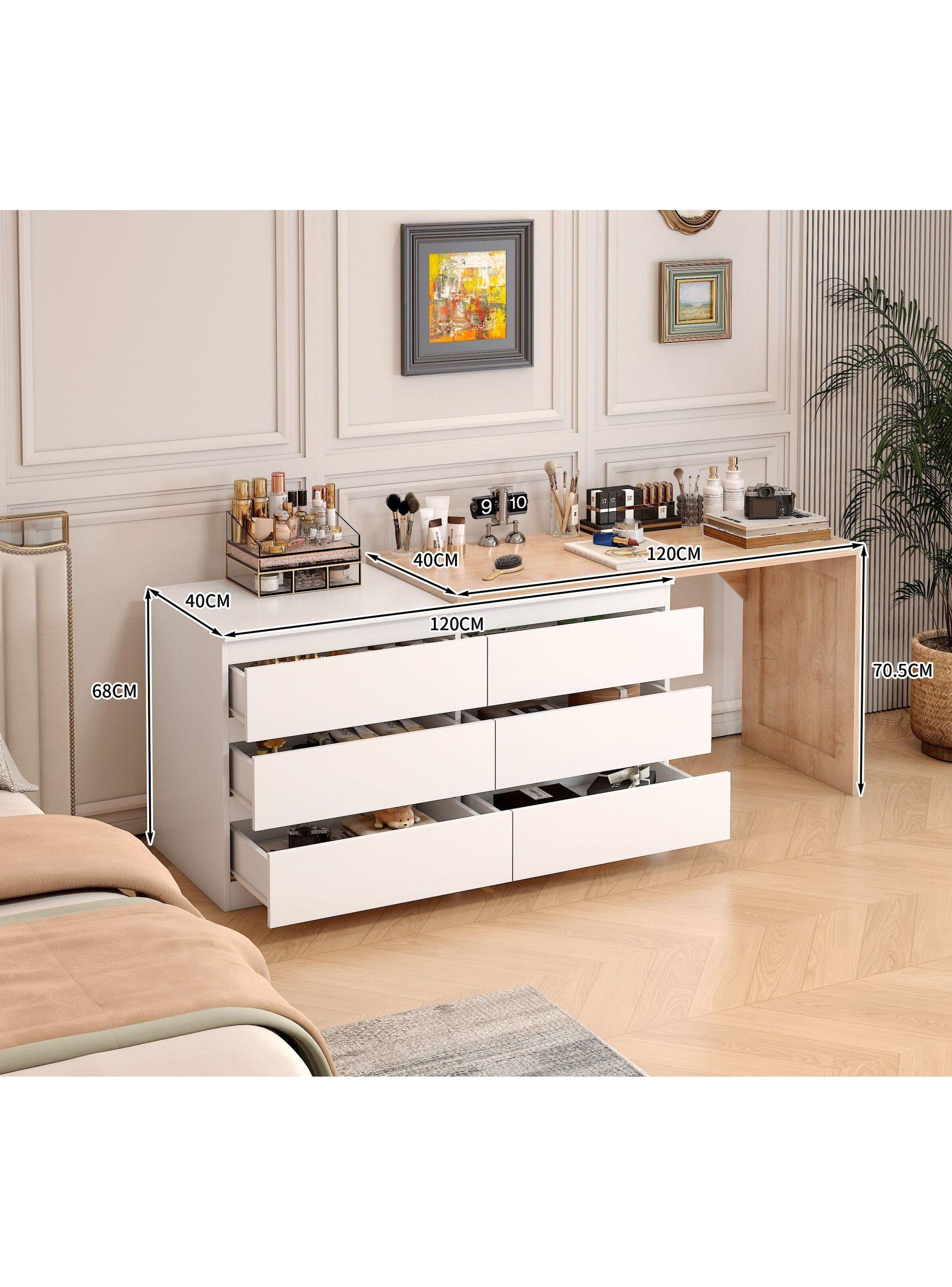 Escritorio Convertible En L+comoda 120x40x70+120x40x68cm Blanco Con Marron-2