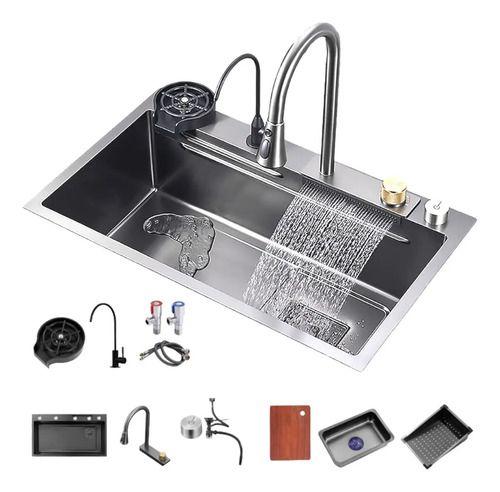 Combo Lavaplato Empotrado 80x45cm Acero Inoxidable Lavavaso Color Gris-0