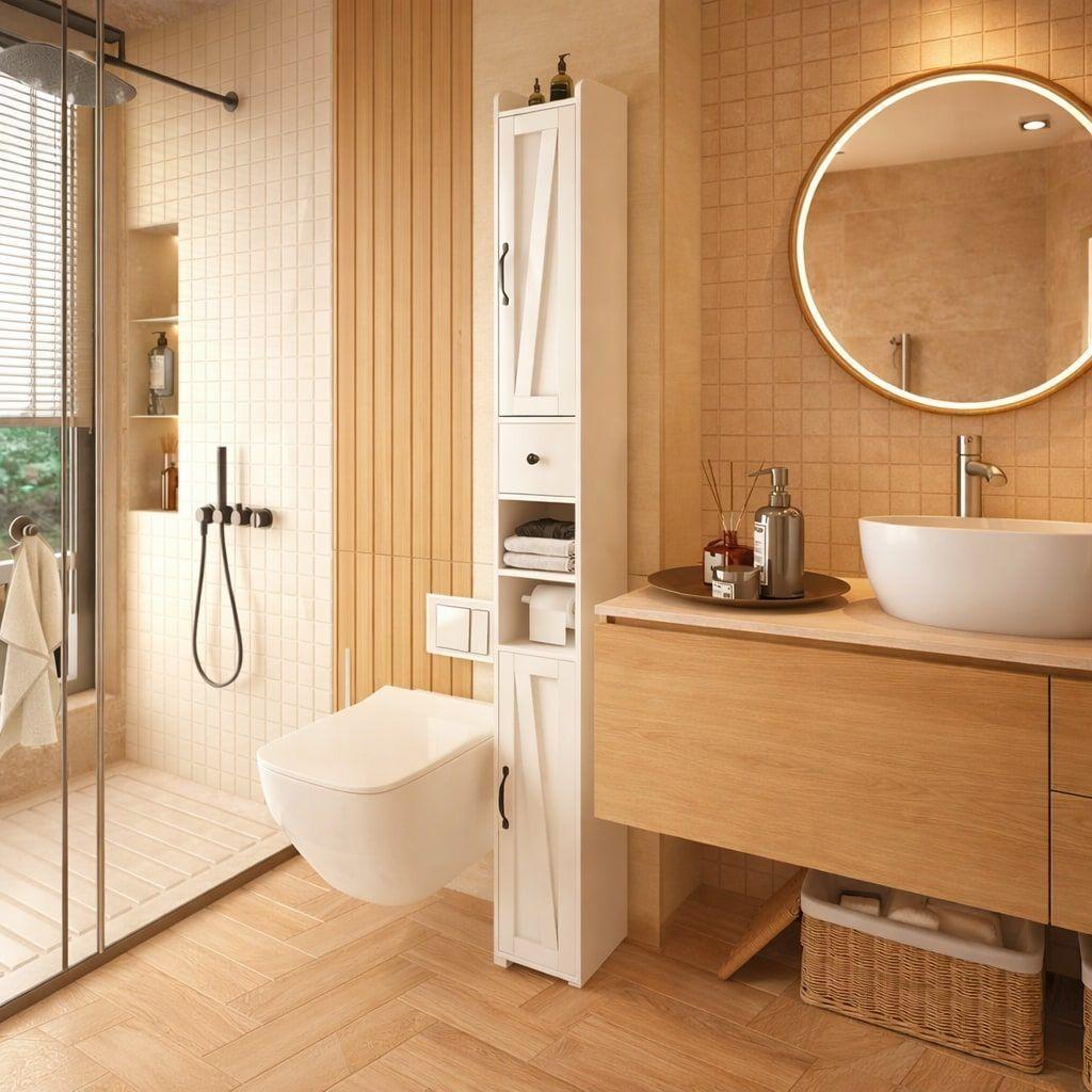 Mueble Organizador De Baño Estilo Europeo 20x20x180cm Blanco-1