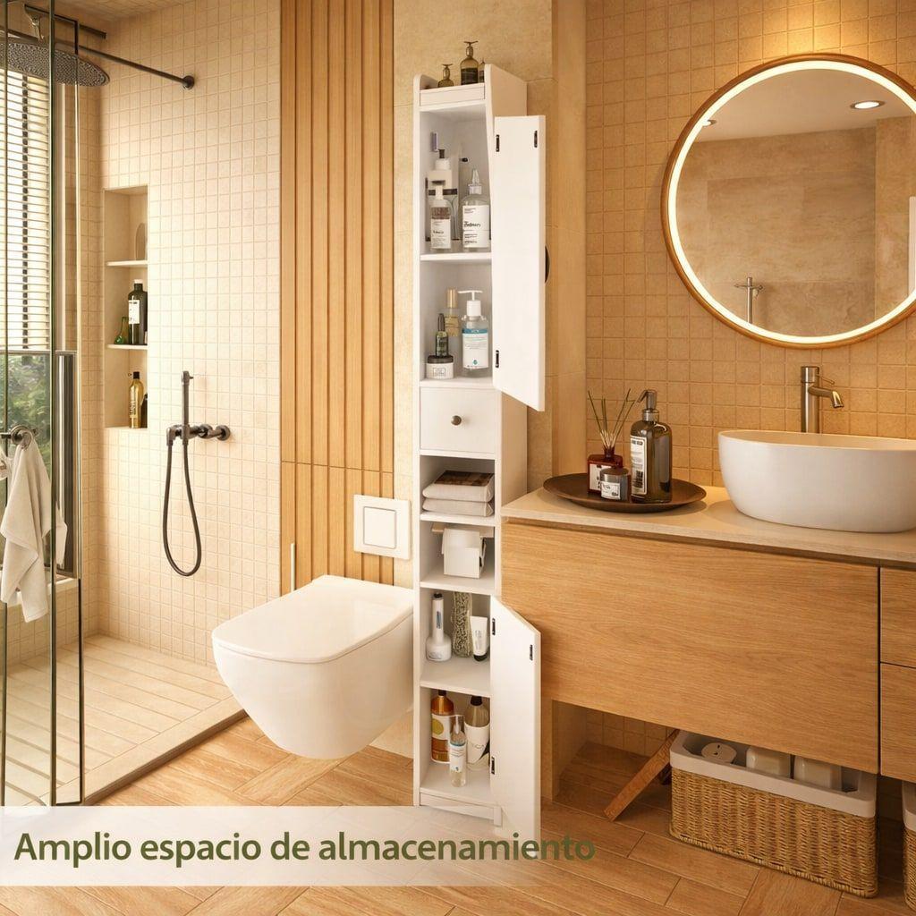 Mueble Organizador De Baño Estilo Europeo 20x20x180cm Blanco-3