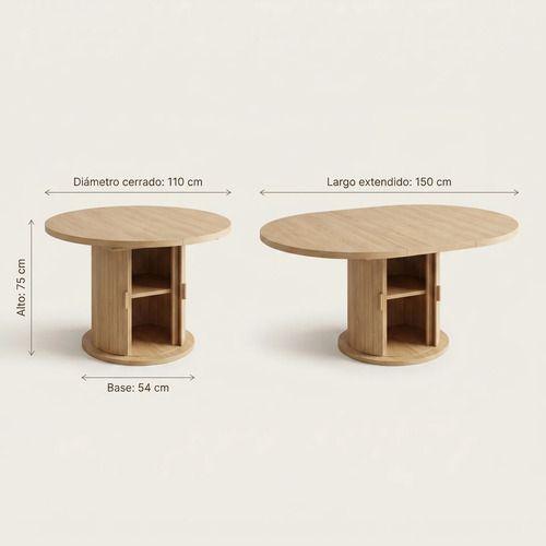 Mesa Comedor France Extendible 110-150cm Con Almacenamiento Marrón Claro-3