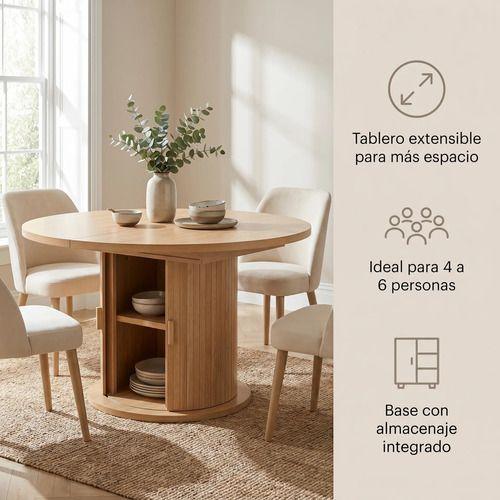 Mesa Comedor France Extendible 110-150cm Con Almacenamiento Marrón Claro-4