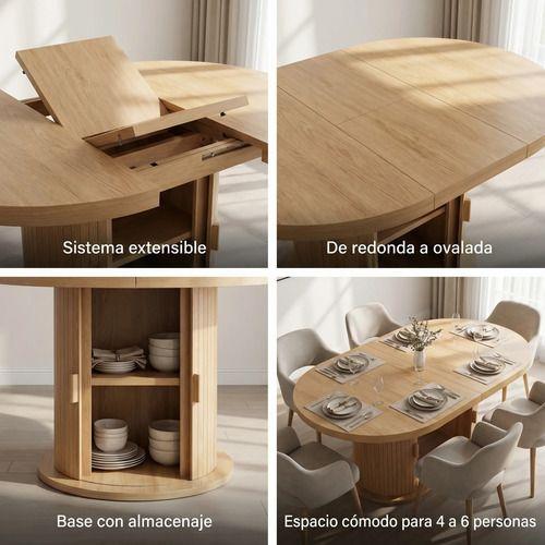 Mesa Comedor France Extendible 110-150cm Con Almacenamiento Marrón Claro-5