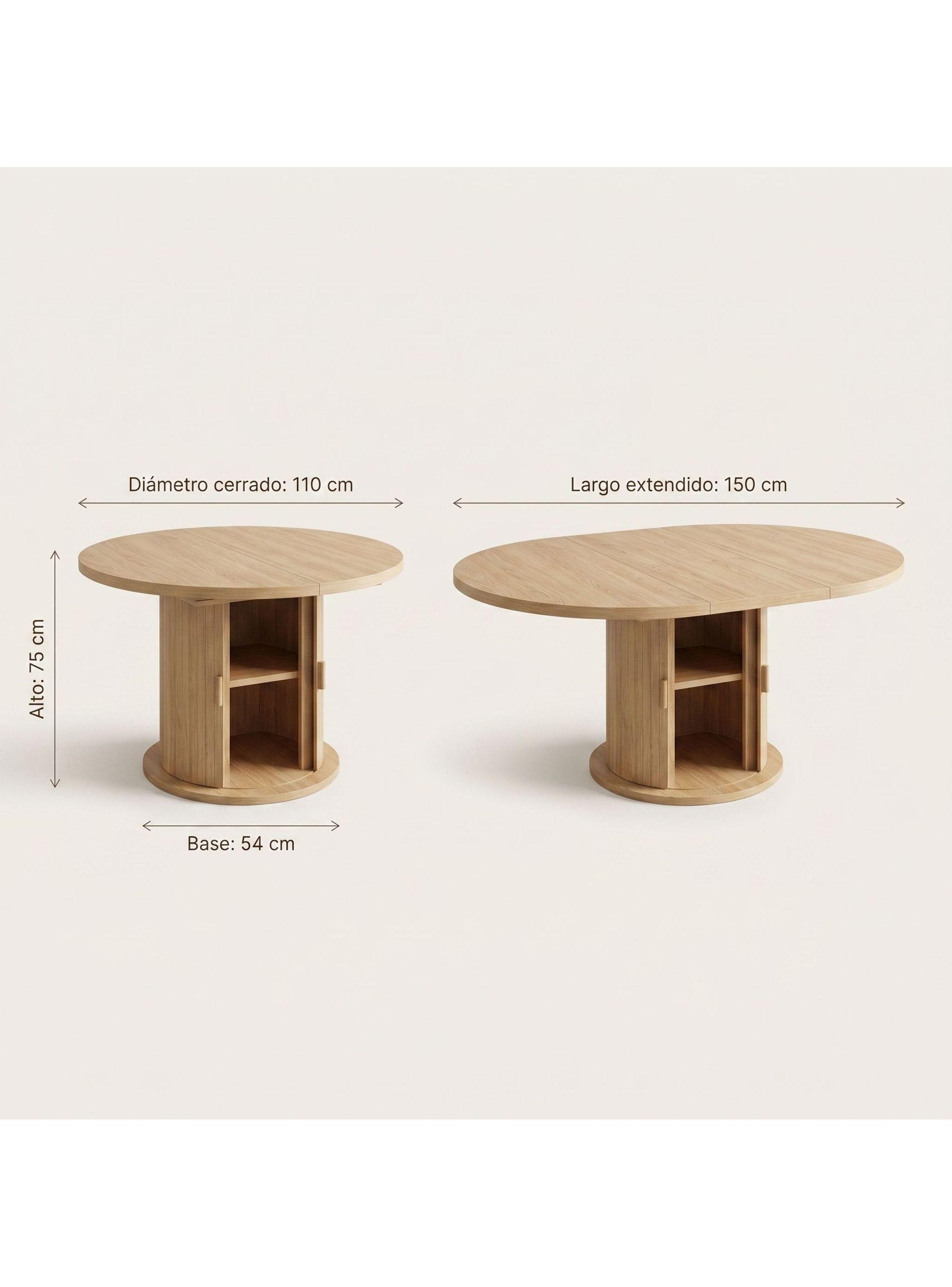 Mesa Comedor France Extendible 110-150cm Con Almacenamiento Marrón Claro-3