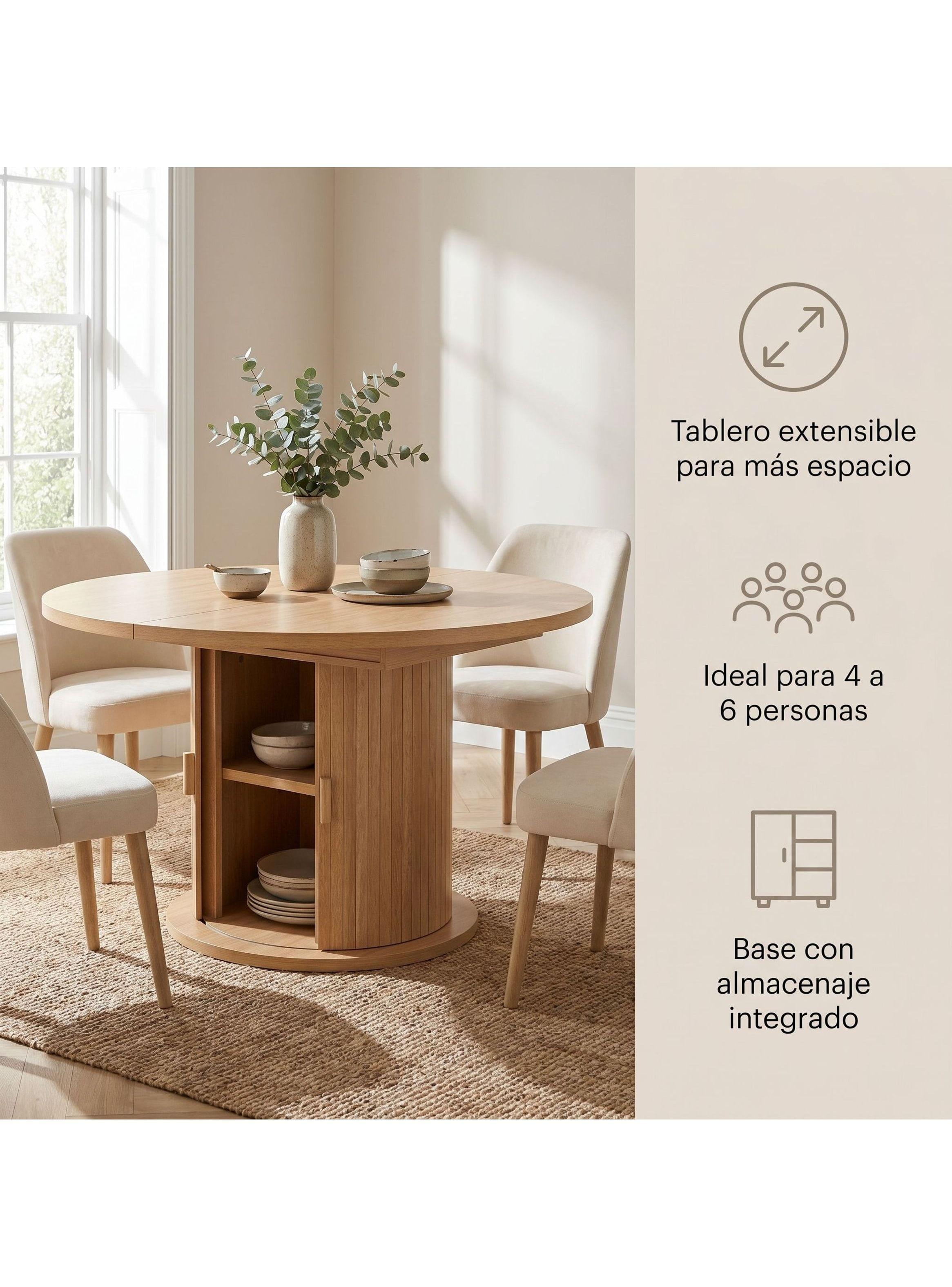 Mesa Comedor France Extendible 110-150cm Con Almacenamiento Marrón Claro-4