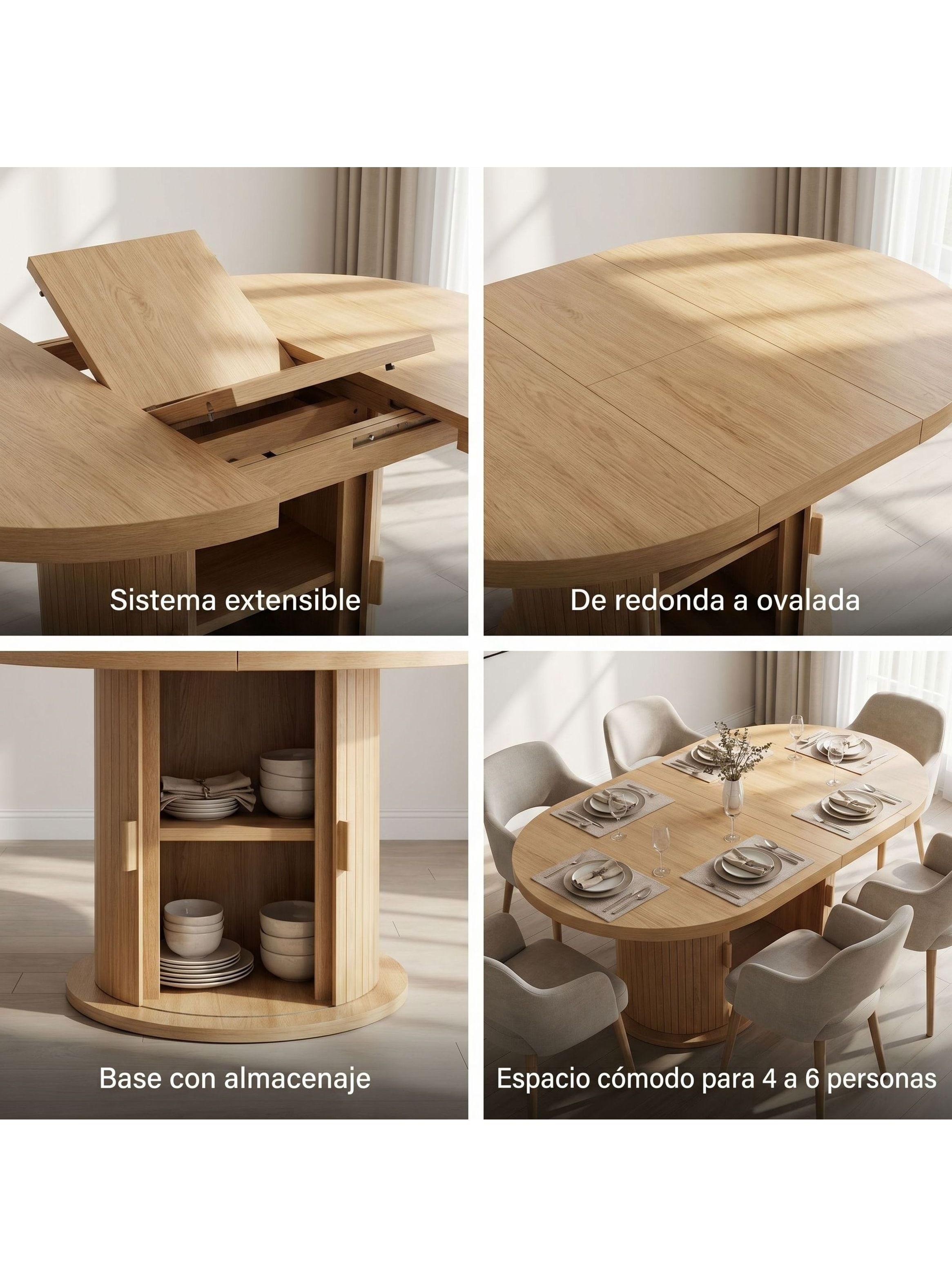 Mesa Comedor France Extendible 110-150cm Con Almacenamiento Marrón Claro-5