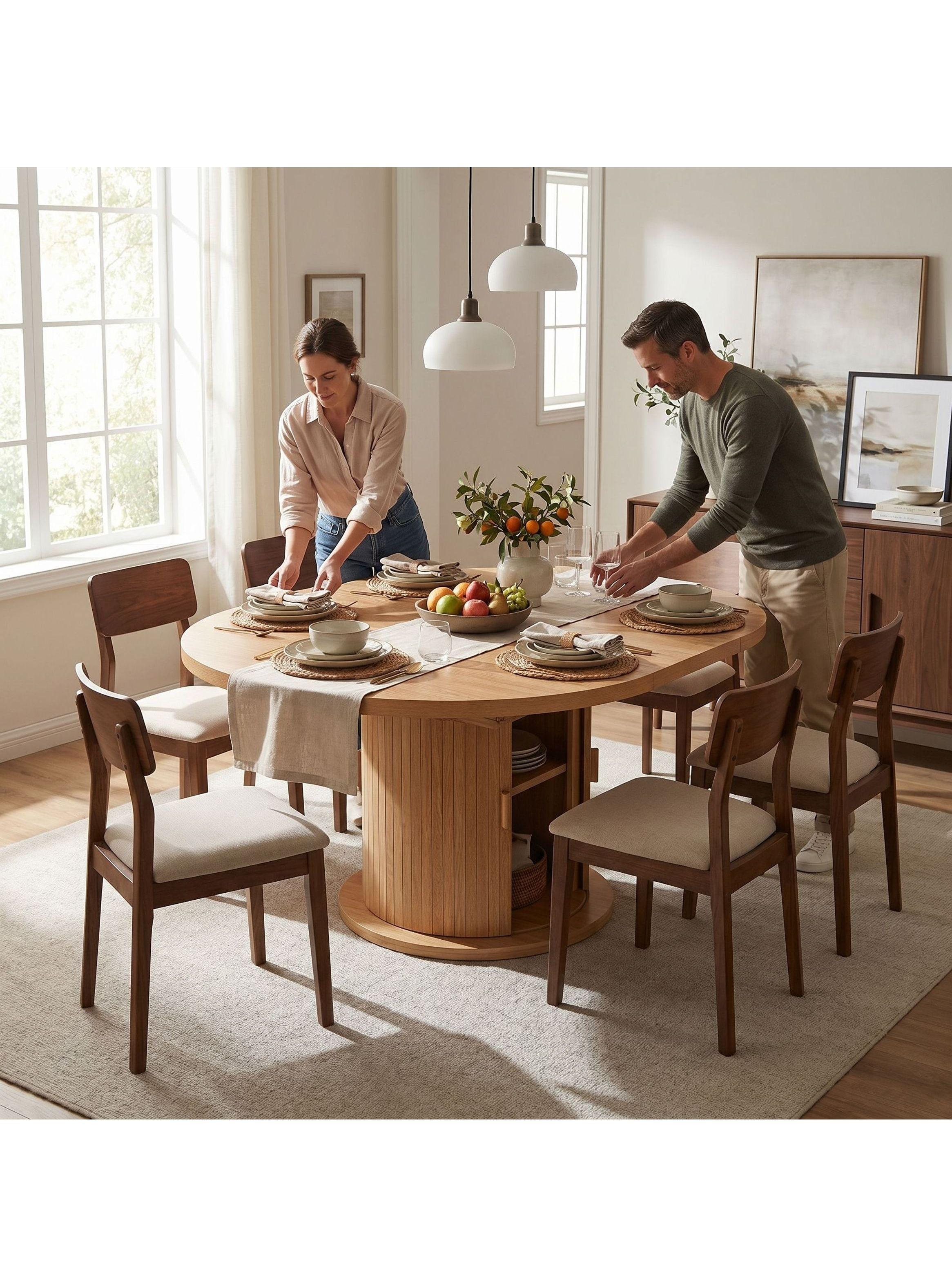 Mesa Comedor France Extendible 110-150cm Con Almacenamiento Marrón Claro-8