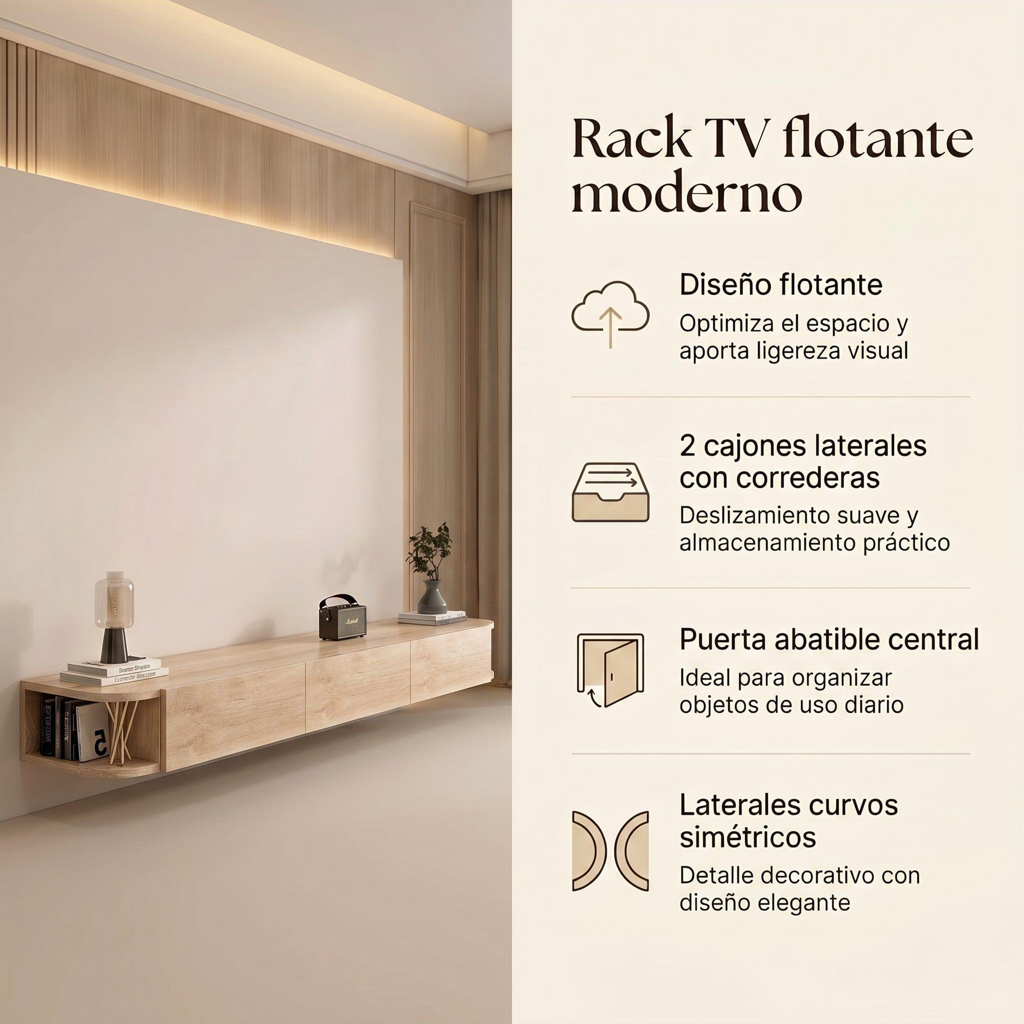 Rack Tv Flotante 160cm De Ancho 3 Puertas Hecho Por Melamina Color Marrón-1