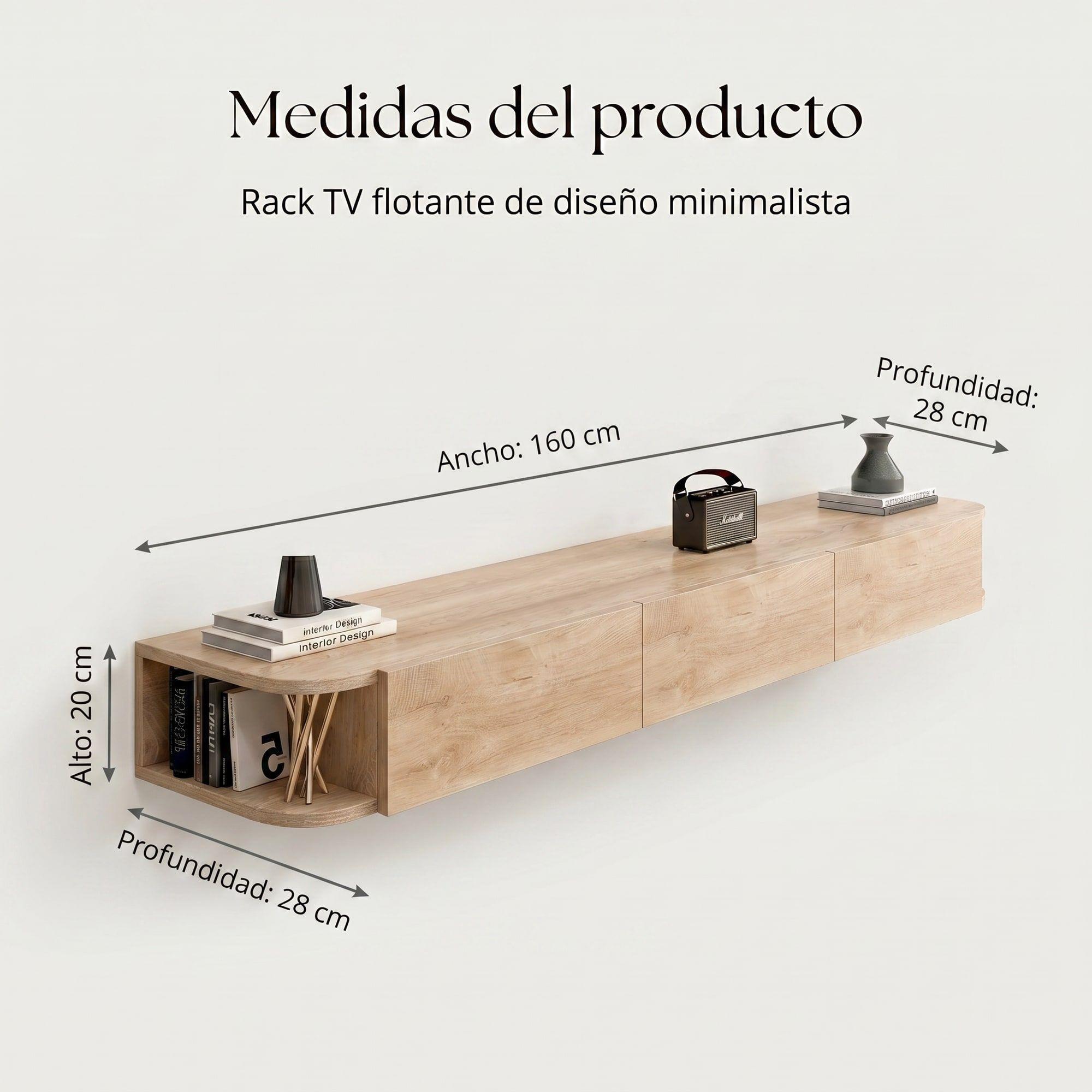 Rack Tv Flotante 160cm De Ancho 3 Puertas Hecho Por Melamina Color Marrón-2