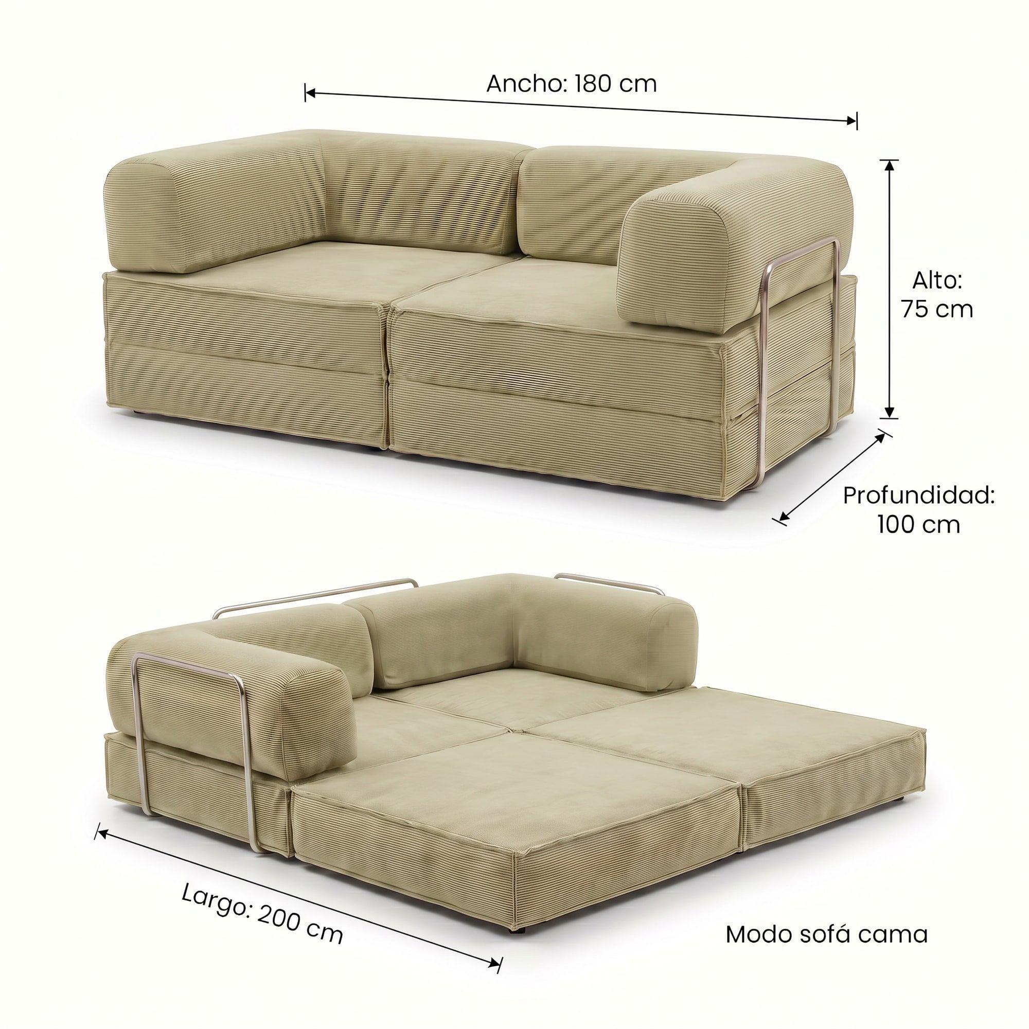 Sofa Cama King Modular 3 En 1 Convertible Alta Tencidad Verde-4