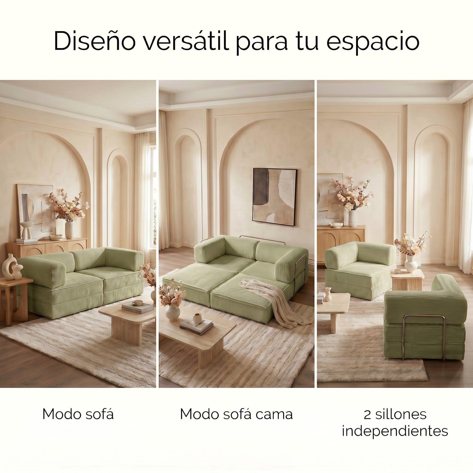 Sofa Cama King Modular 3 En 1 Convertible Alta Tencidad Verde-6