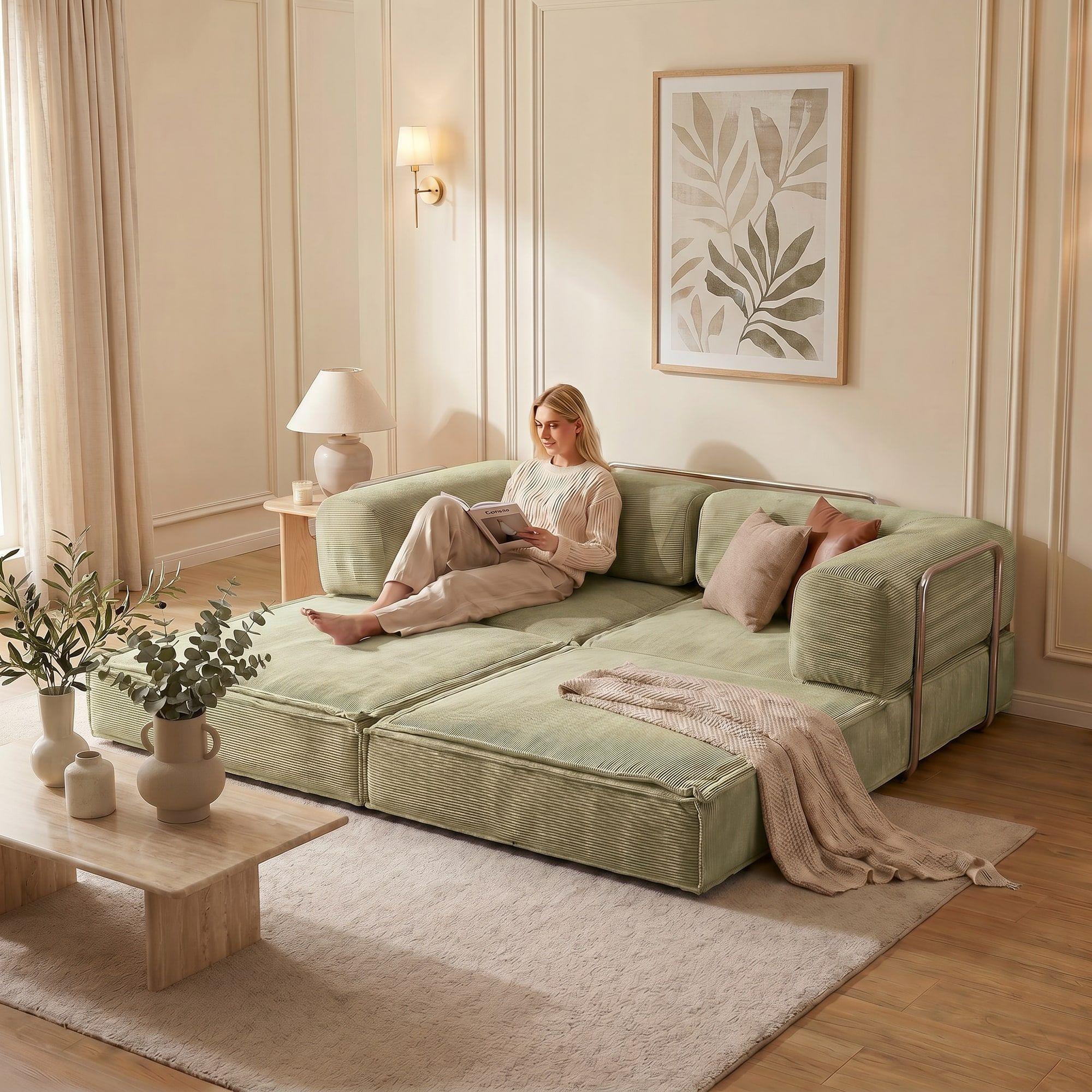 Sofa Cama King Modular 3 En 1 Convertible Alta Tencidad Verde-7