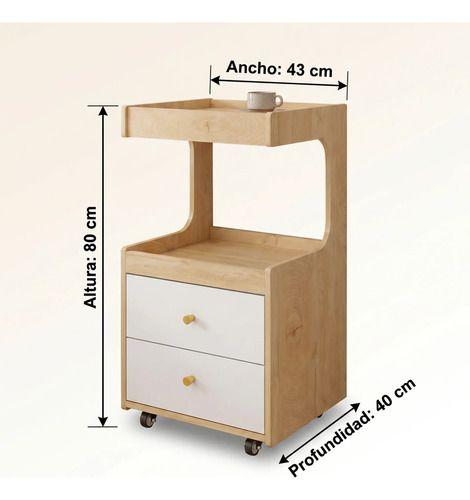 Velador Con Cajones Y Repisa Bicolor Con Rueda 80x40x43cm Mate Madera-2