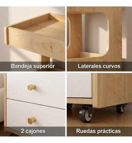 Velador Con Cajones Y Repisa Bicolor Con Rueda 80x40x43cm Mate Madera-3